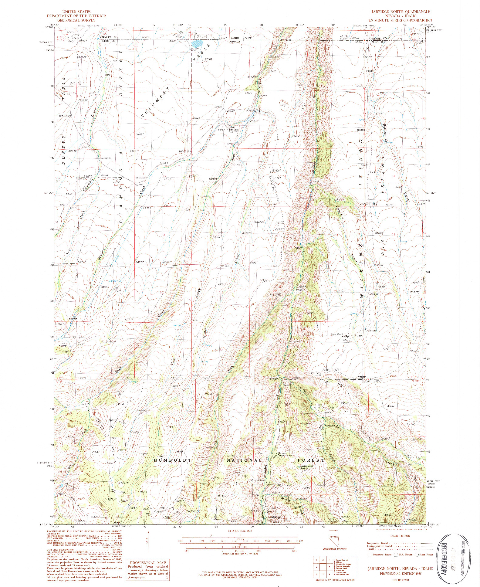 USGS 1:24000-SCALE QUADRANGLE FOR JARBIDGE NORTH, NV 1986