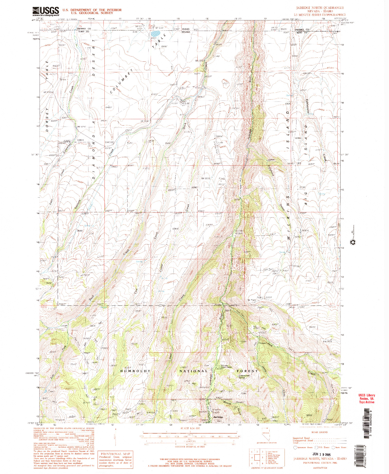 USGS 1:24000-SCALE QUADRANGLE FOR JARBIDGE NORTH, NV 1986