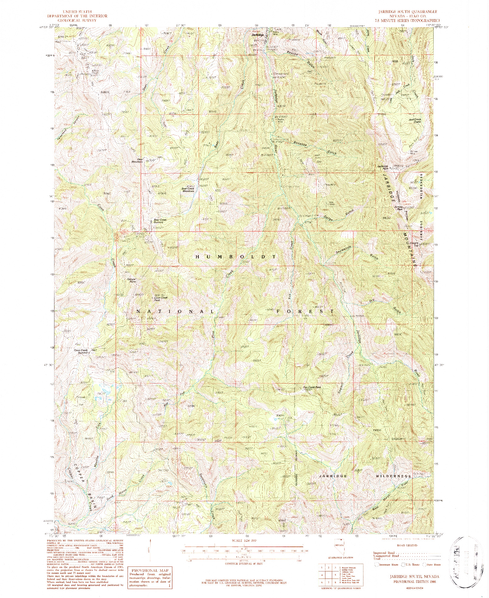 USGS 1:24000-SCALE QUADRANGLE FOR JARBIDGE SOUTH, NV 1986