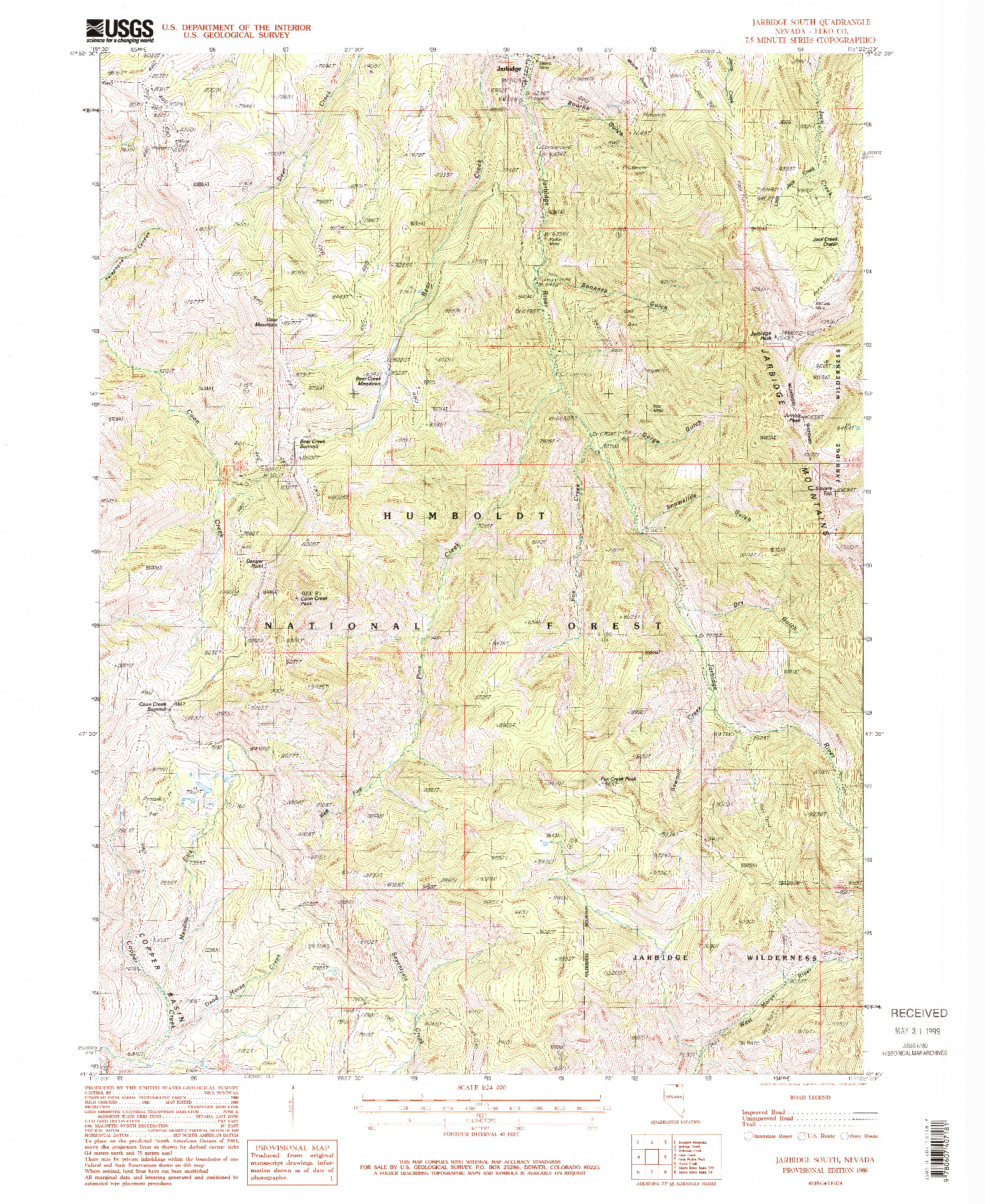 USGS 1:24000-SCALE QUADRANGLE FOR JARBIDGE SOUTH, NV 1986