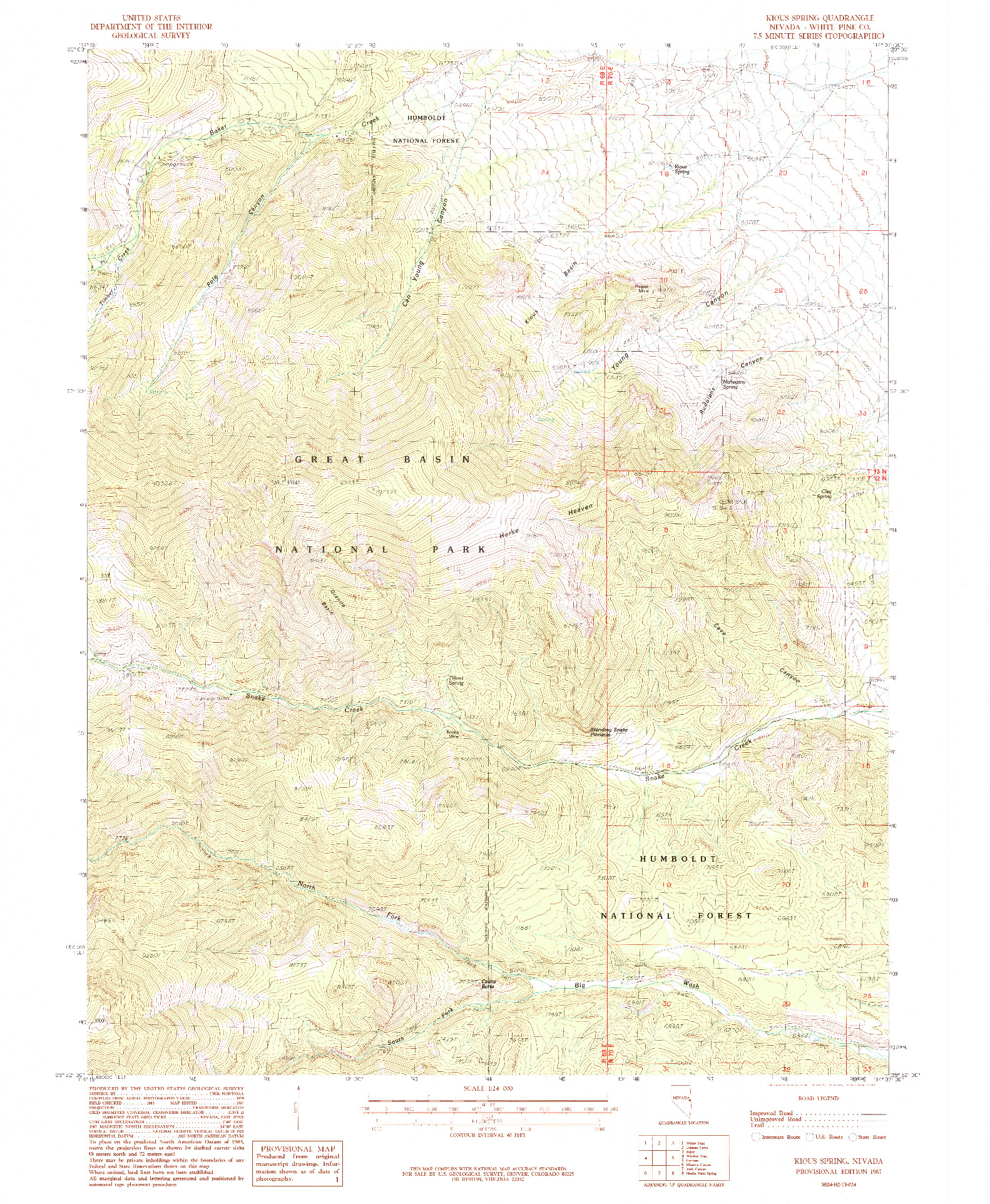 USGS 1:24000-SCALE QUADRANGLE FOR KIOUS SPRING, NV 1987