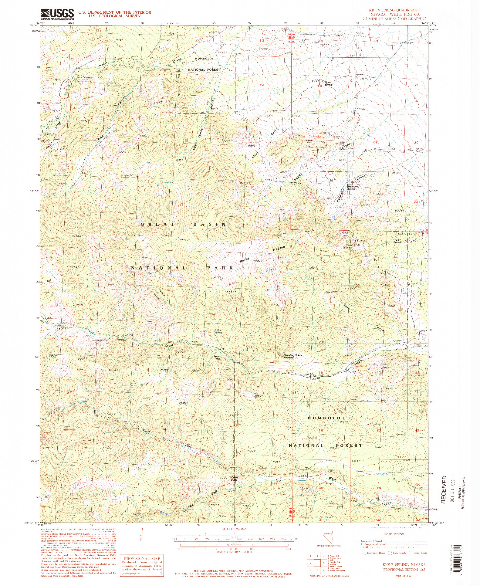 USGS 1:24000-SCALE QUADRANGLE FOR KIOUS SPRING, NV 1987