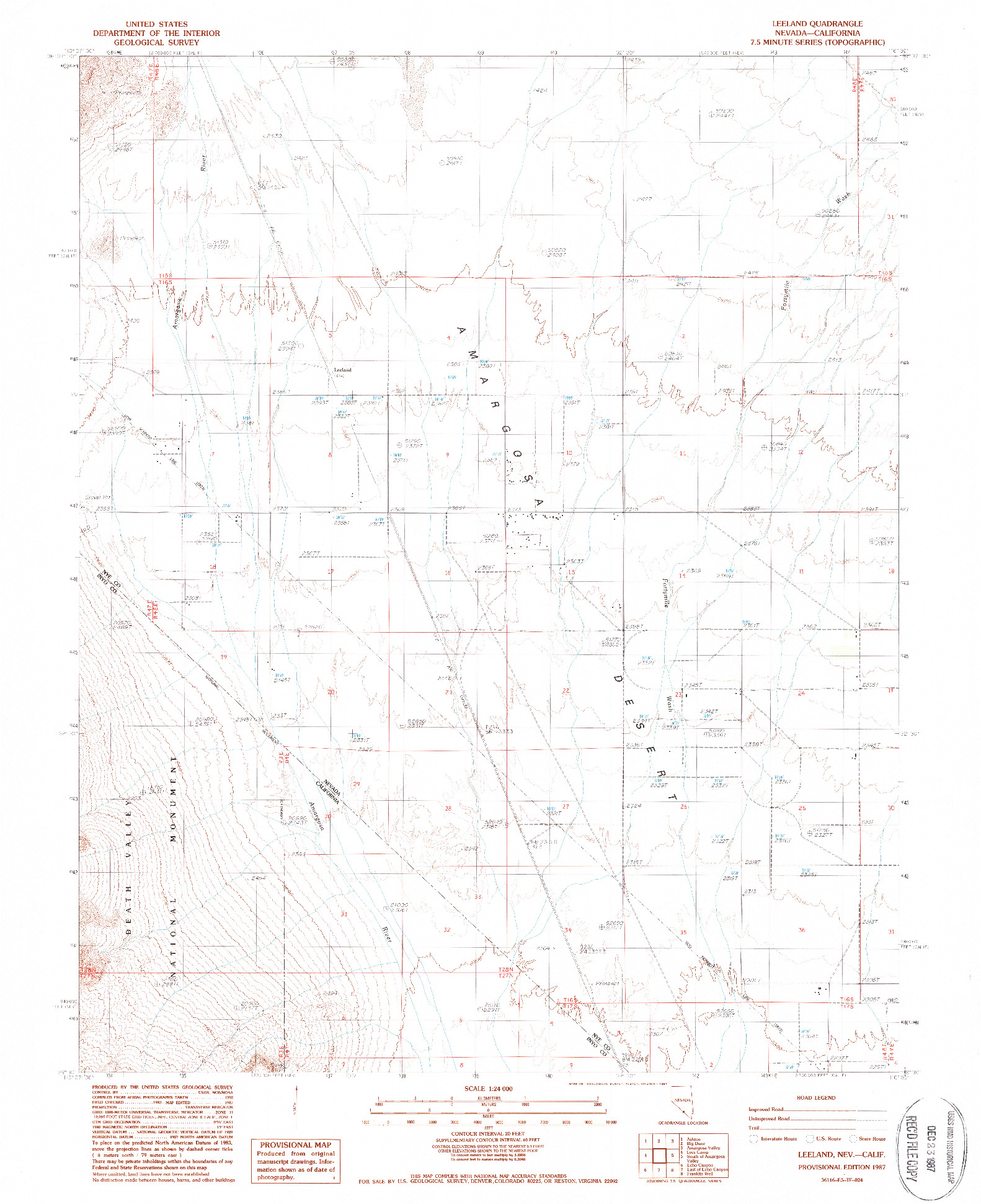 USGS 1:24000-SCALE QUADRANGLE FOR LEELAND, NV 1987
