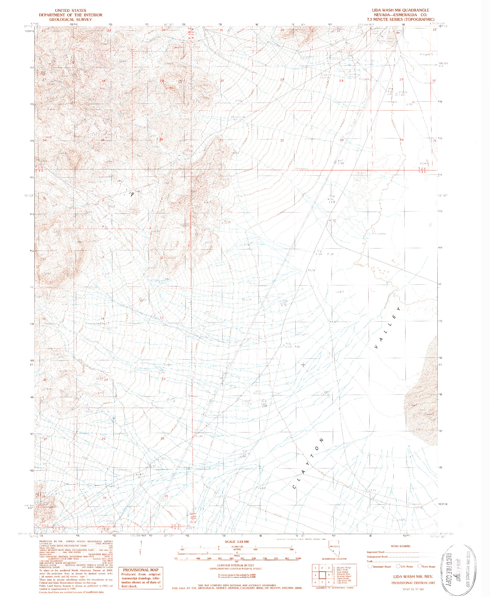 USGS 1:24000-SCALE QUADRANGLE FOR LIDA WASH NW, NV 1987