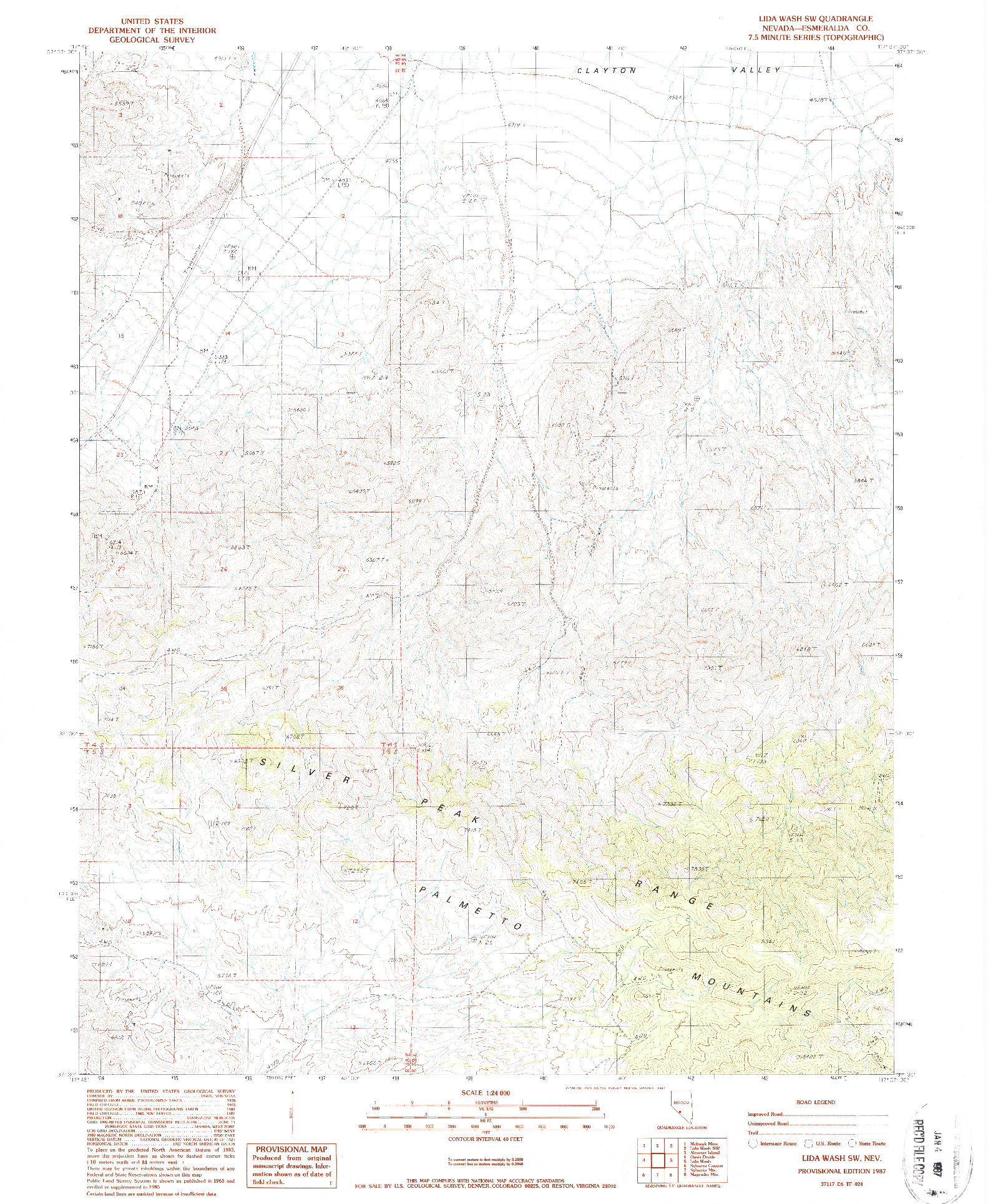 USGS 1:24000-SCALE QUADRANGLE FOR LIDA WASH SW, NV 1987