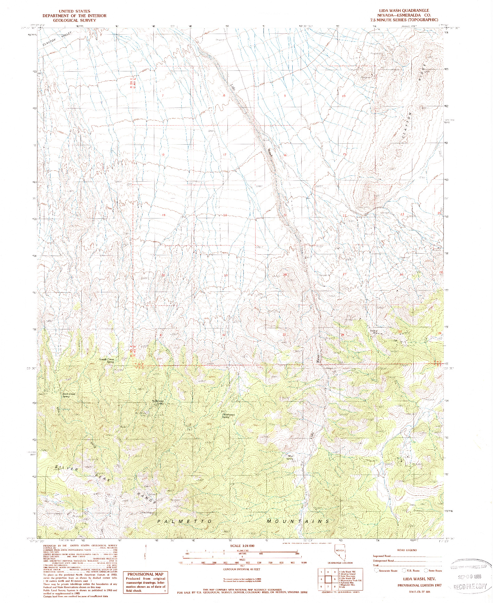 USGS 1:24000-SCALE QUADRANGLE FOR LIDA WASH, NV 1987