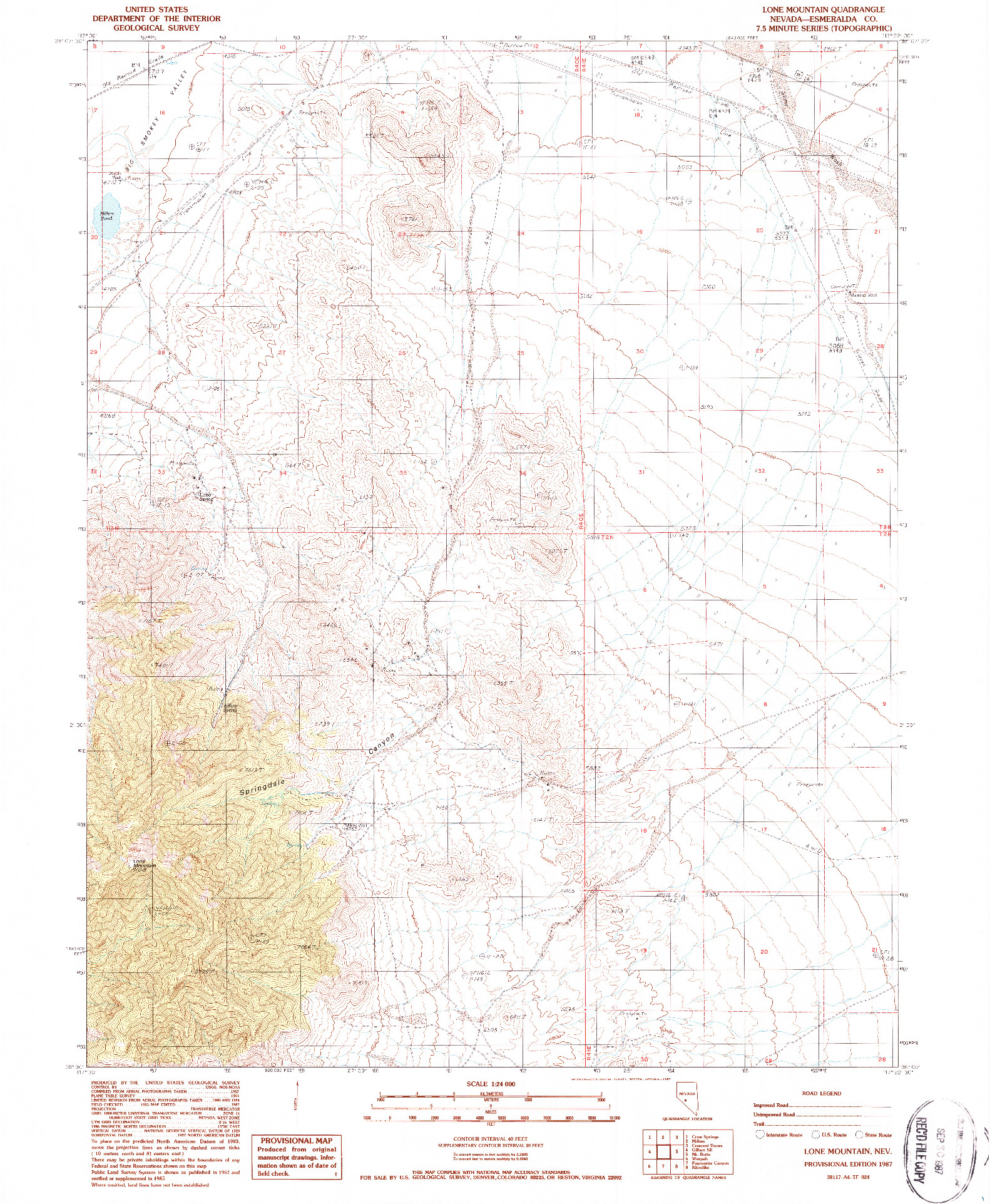 USGS 1:24000-SCALE QUADRANGLE FOR LONE MOUNTAIN, NV 1987