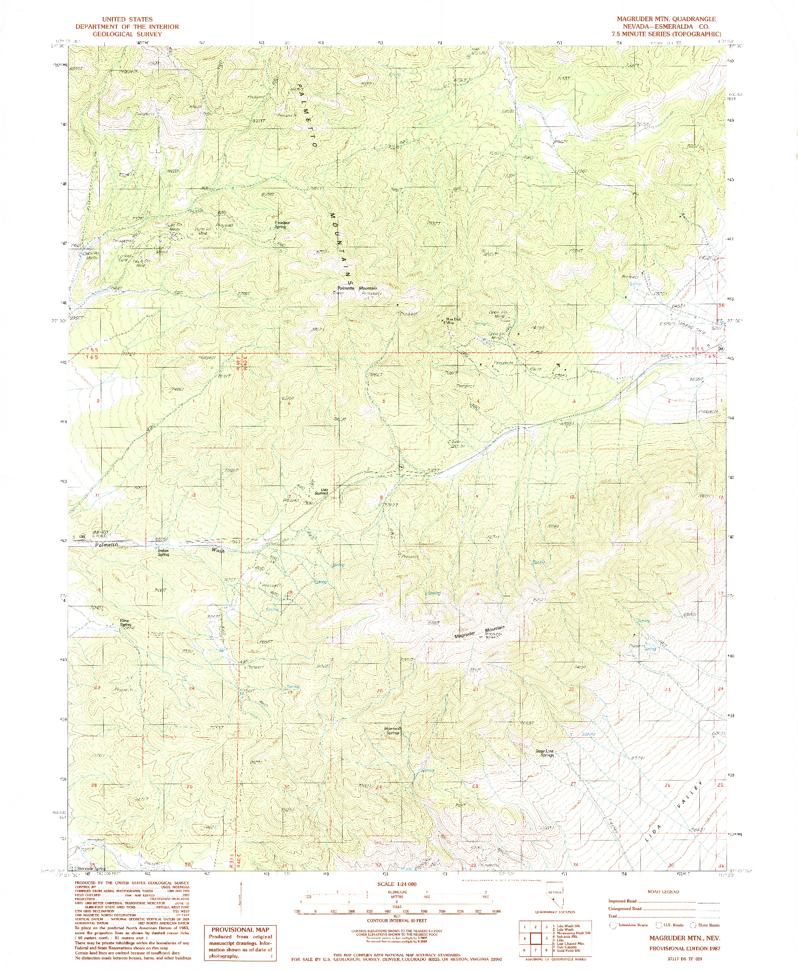 USGS 1:24000-SCALE QUADRANGLE FOR MAGRUDER MTN, NV 1987