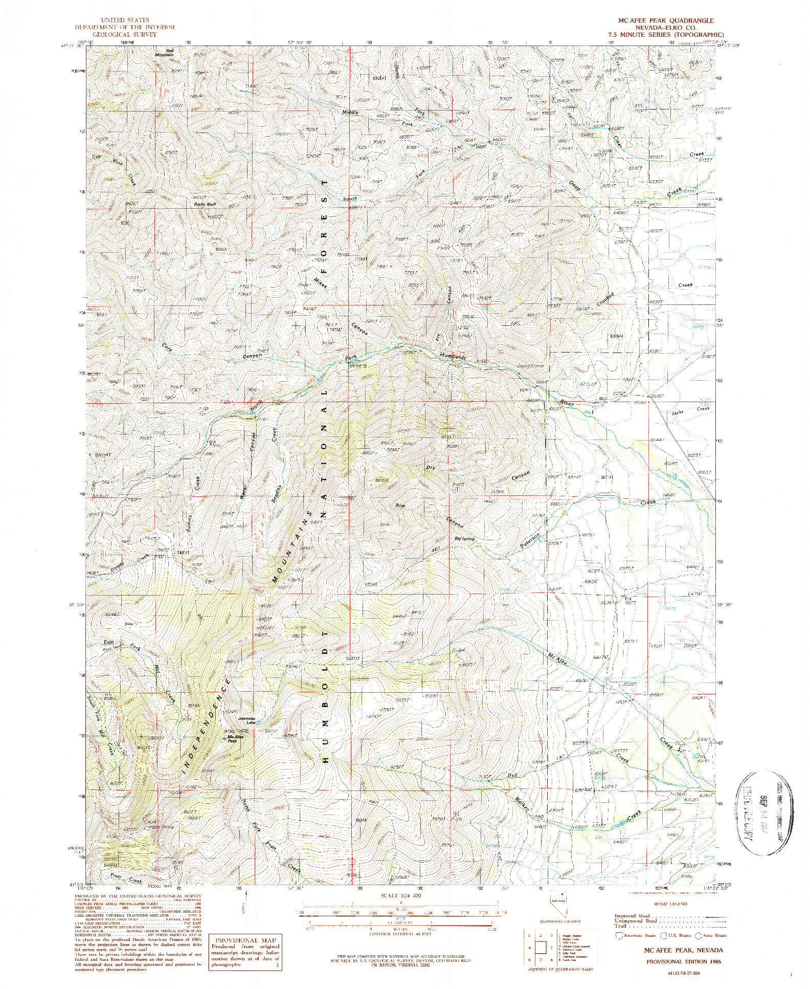 USGS 1:24000-SCALE QUADRANGLE FOR MCAFEE PEAK, NV 1986