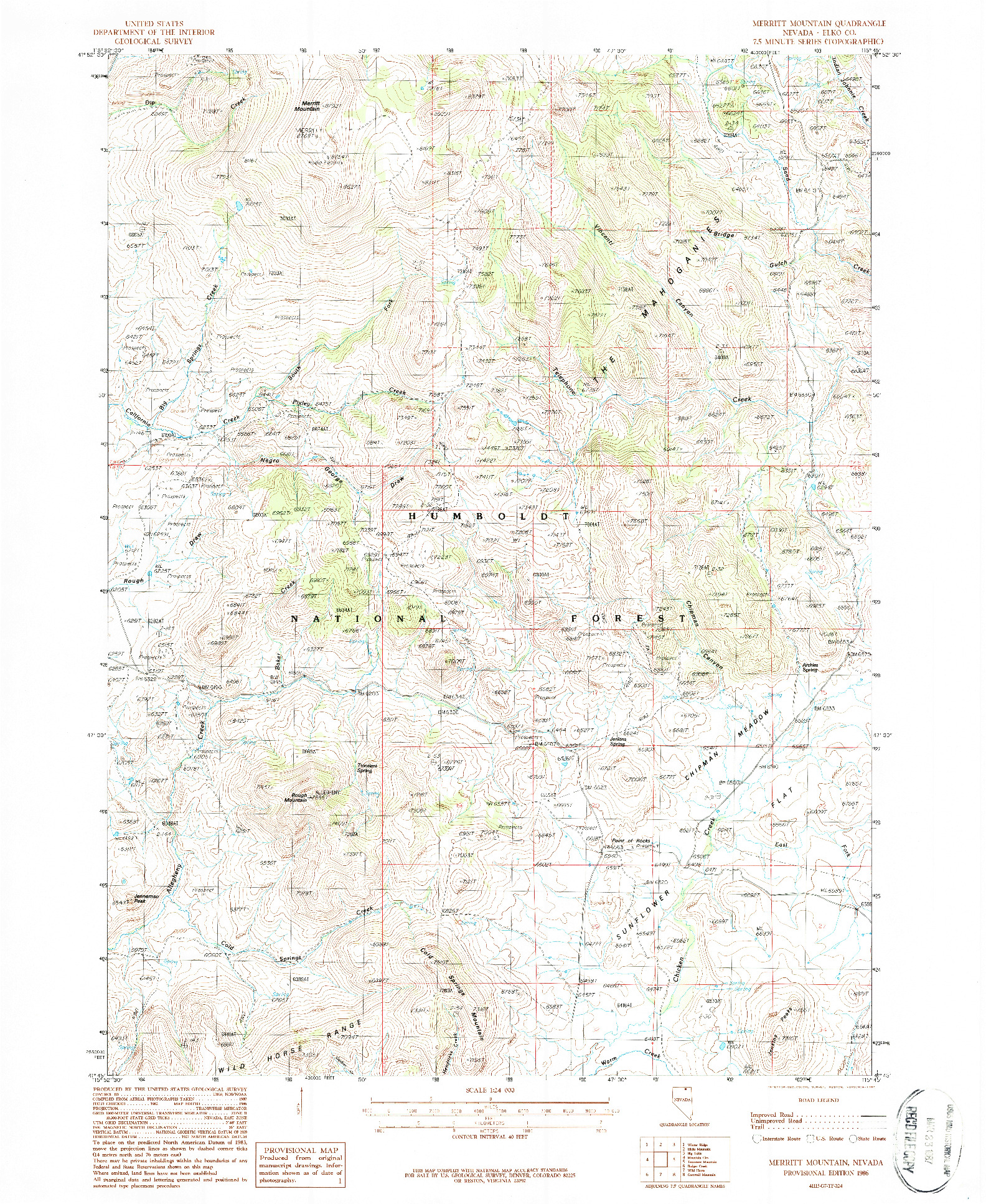 USGS 1:24000-SCALE QUADRANGLE FOR MERRITT MOUNTAIN, NV 1986