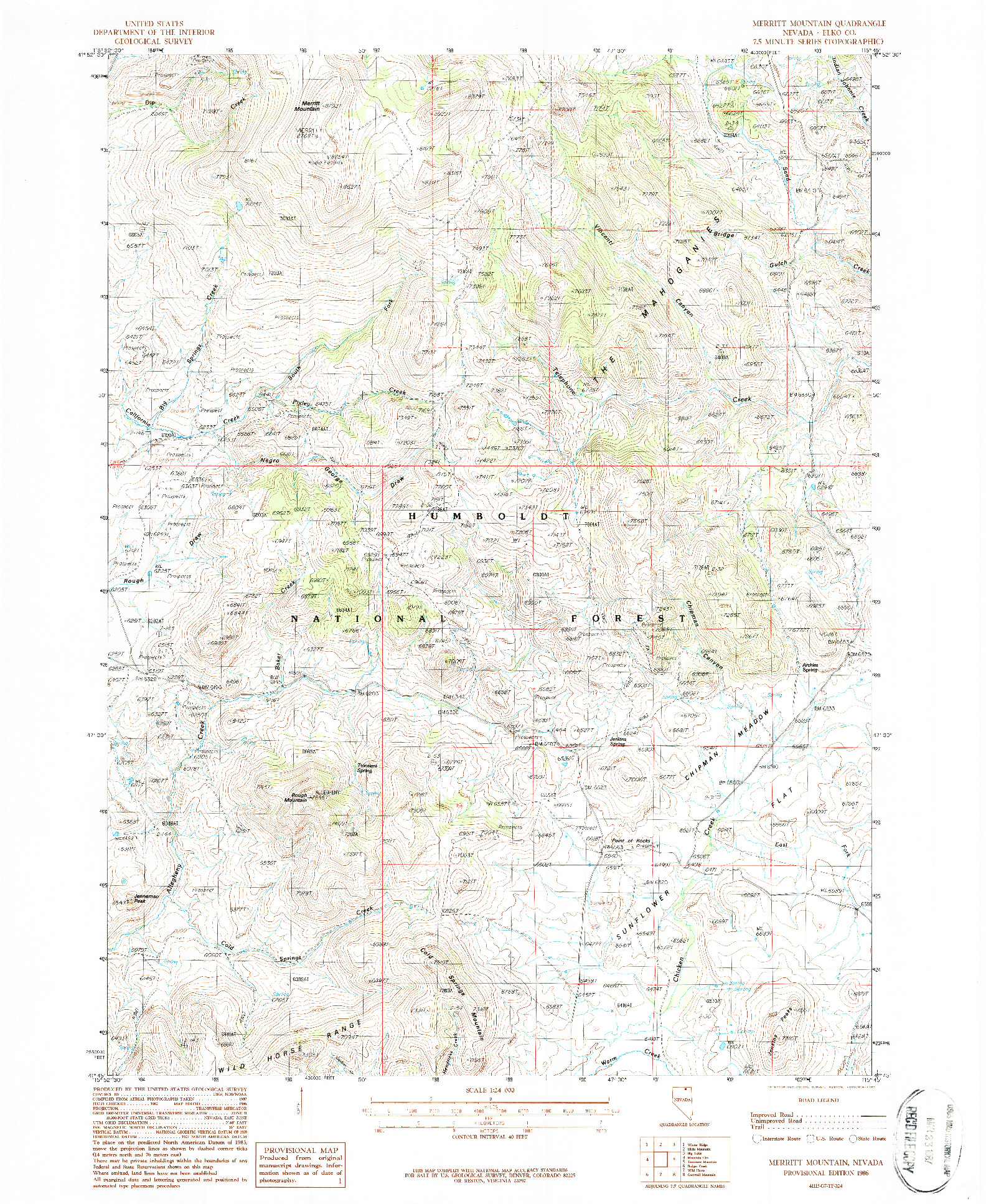 USGS 1:24000-SCALE QUADRANGLE FOR MERRITT MOUNTAIN, NV 1986