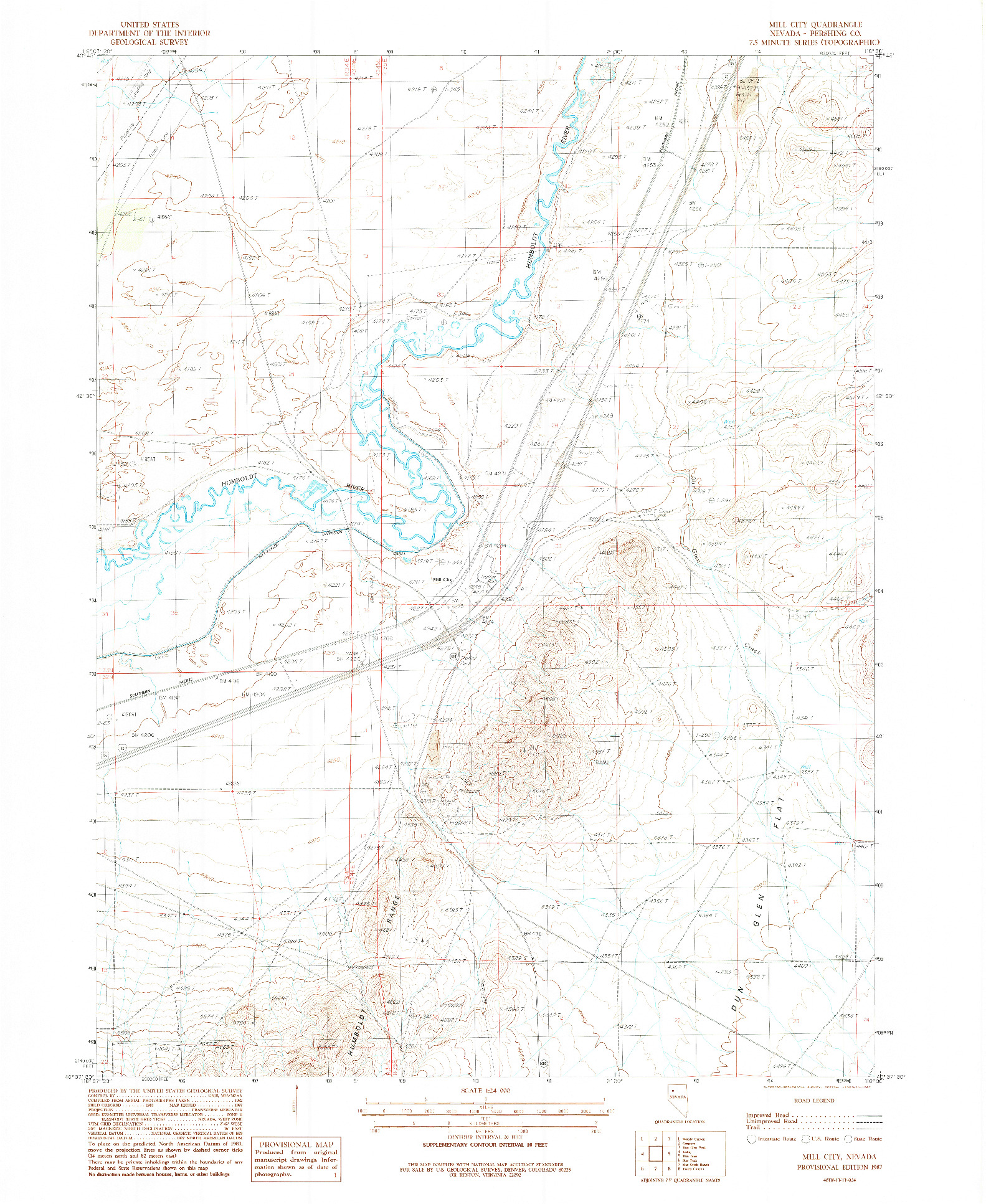 USGS 1:24000-SCALE QUADRANGLE FOR MILL CITY, NV 1987