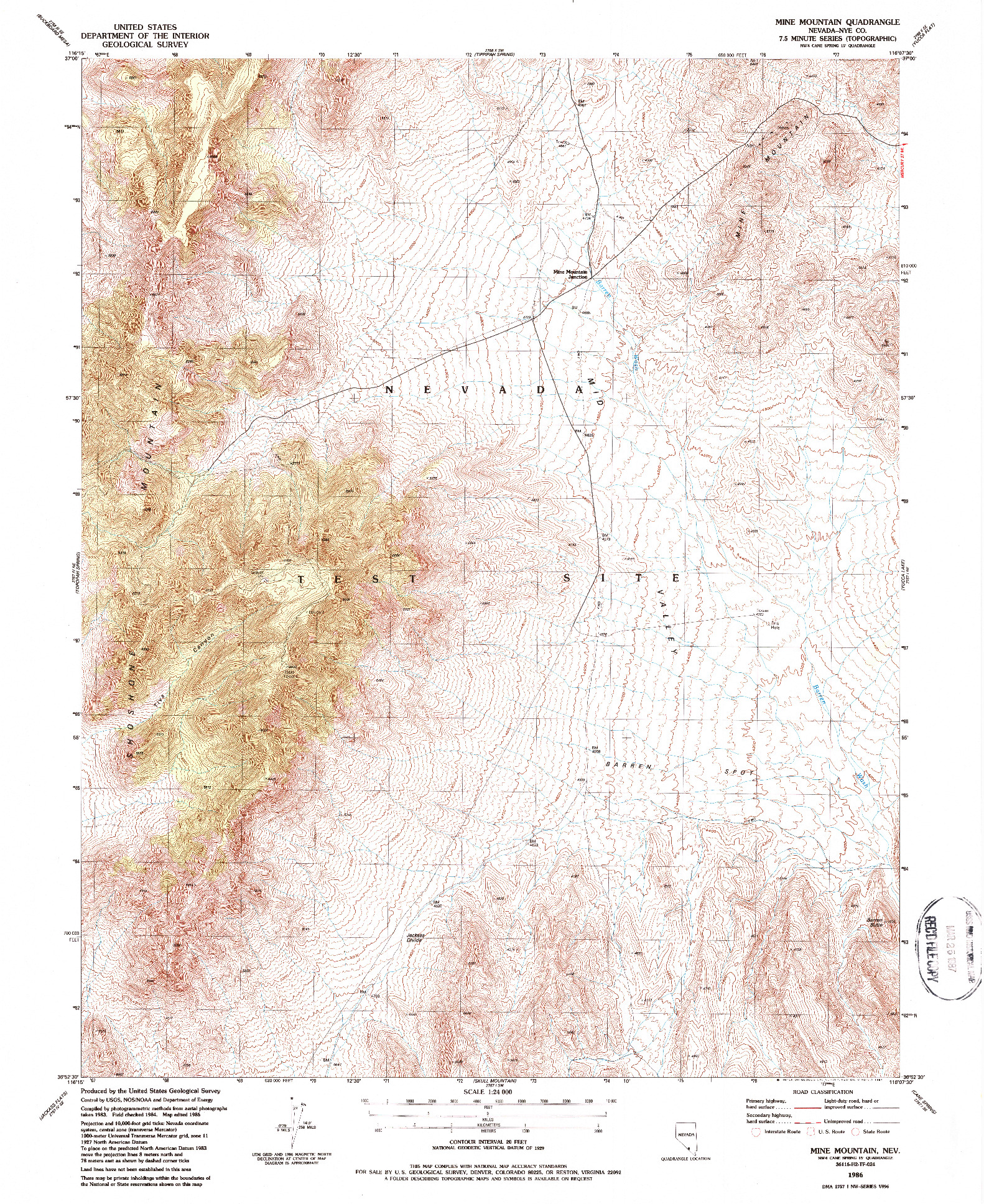 USGS 1:24000-SCALE QUADRANGLE FOR MINE MOUNTAIN, NV 1986