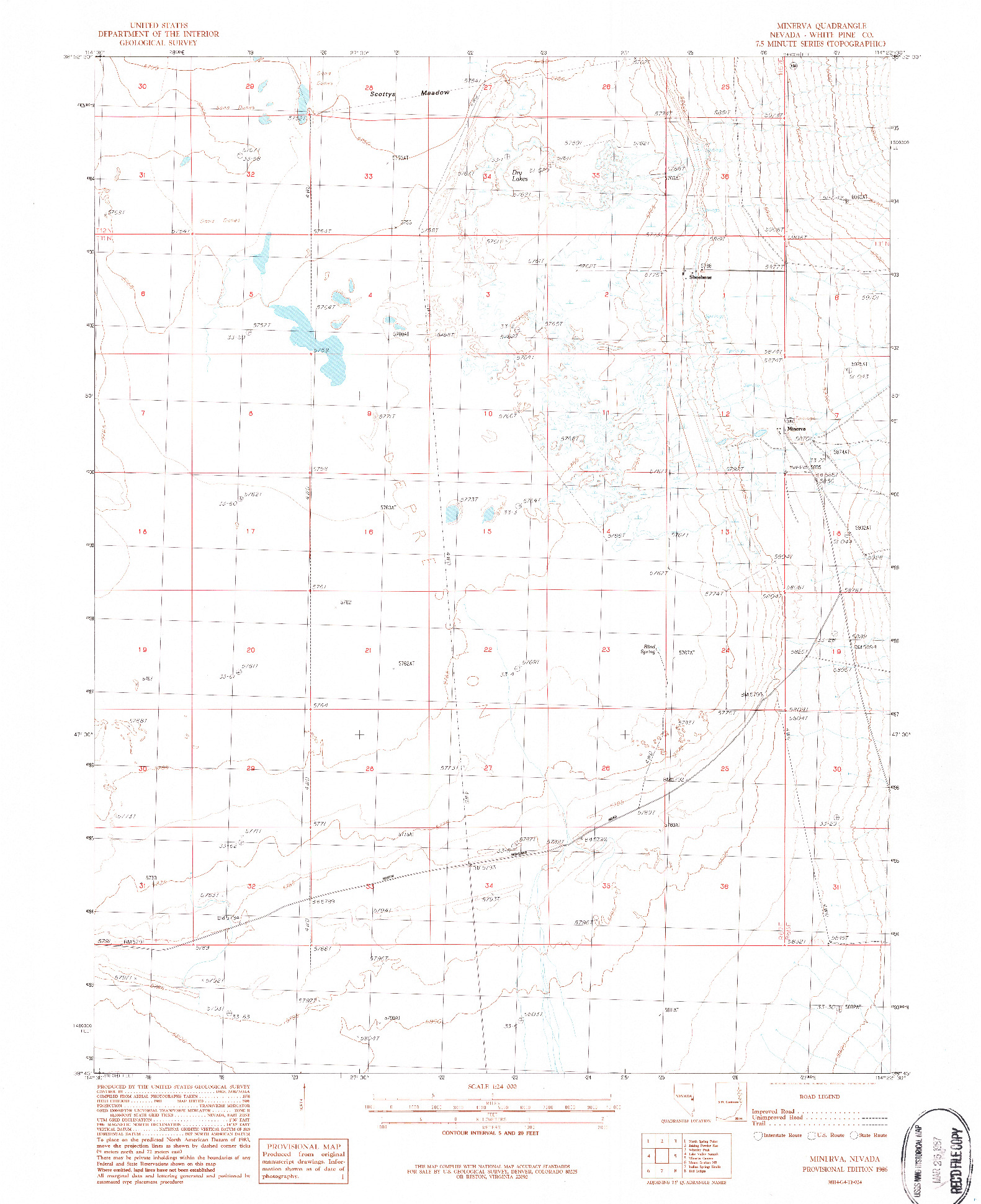 USGS 1:24000-SCALE QUADRANGLE FOR MINERVA, NV 1986