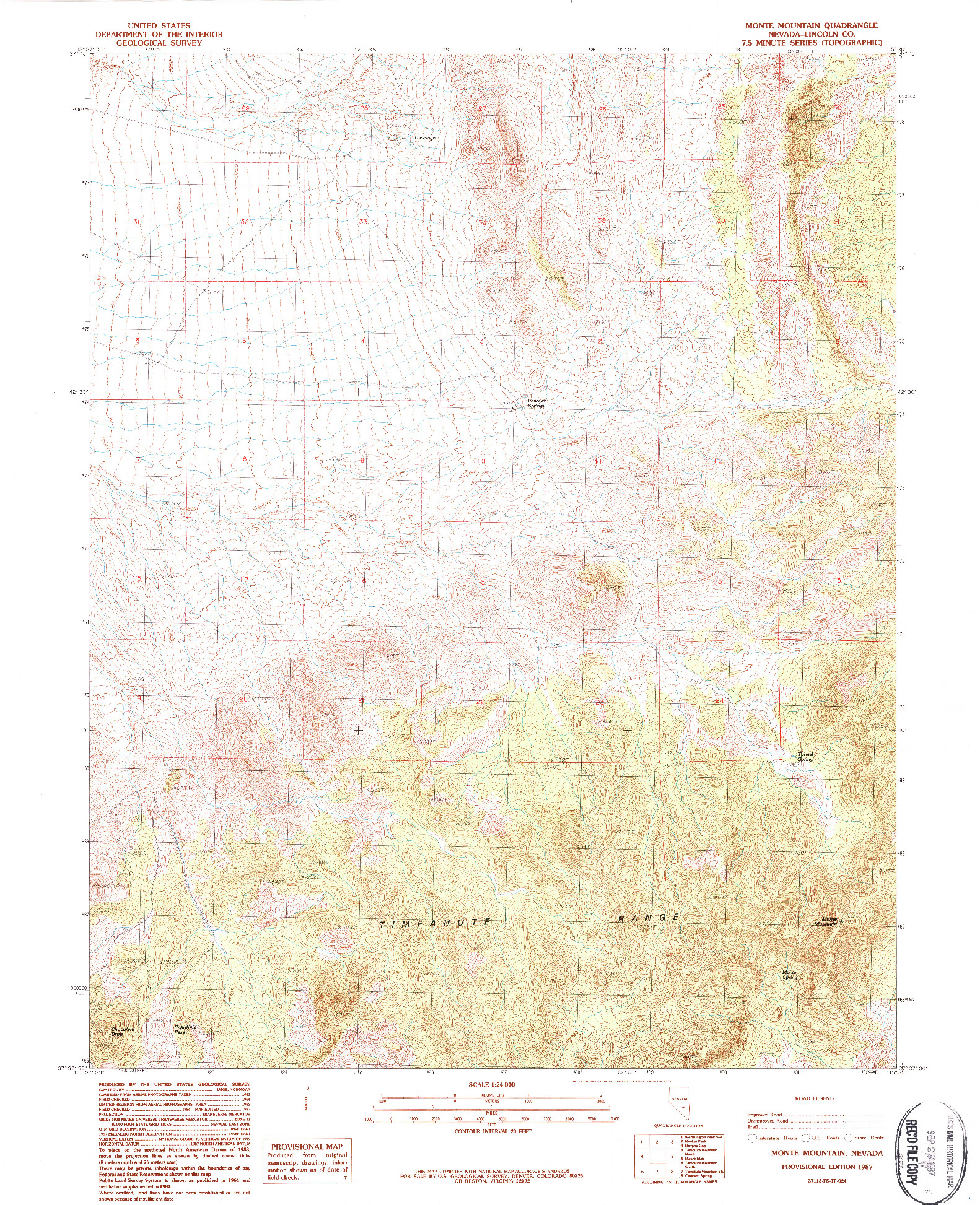 USGS 1:24000-SCALE QUADRANGLE FOR MONTE MOUNTAIN, NV 1987