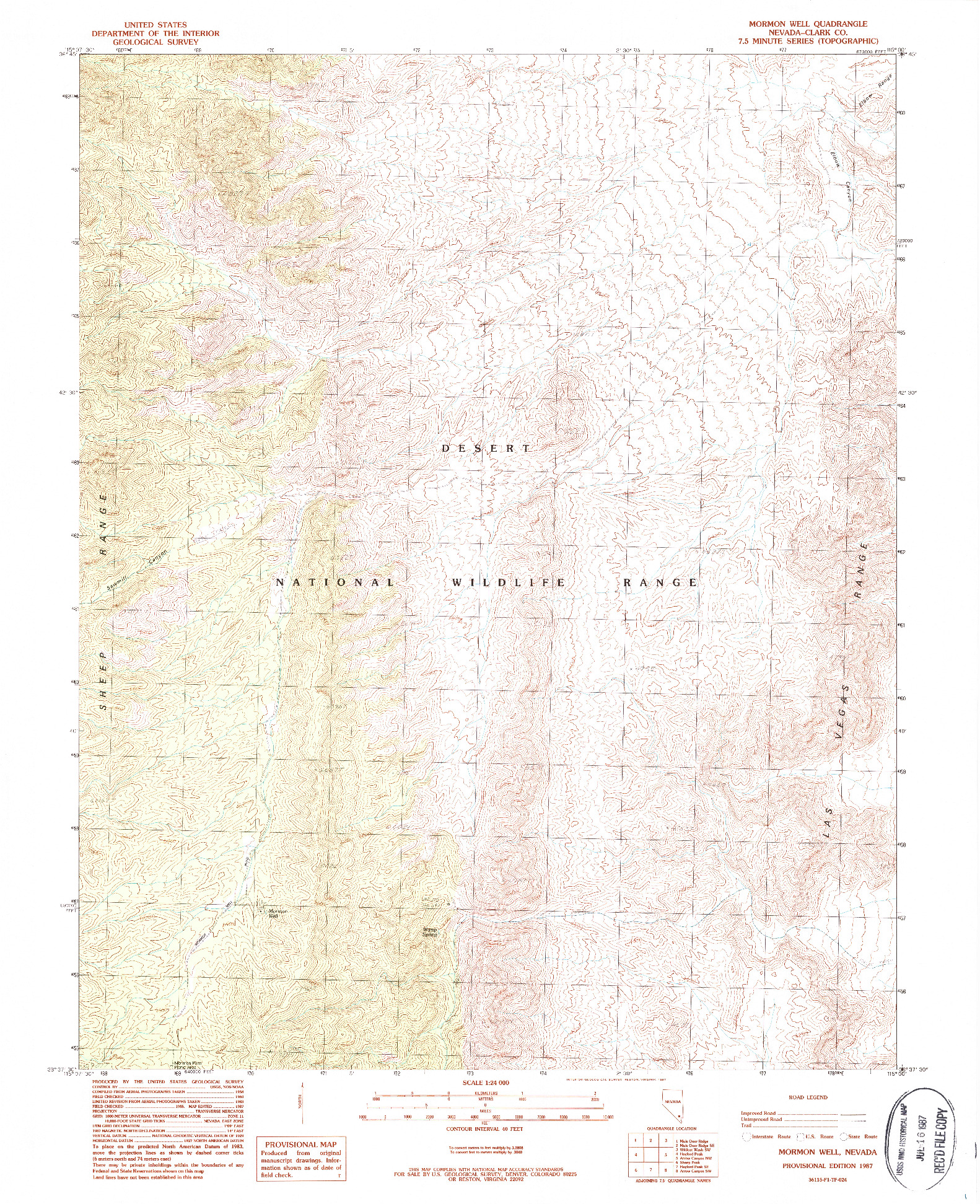 USGS 1:24000-SCALE QUADRANGLE FOR MORMON WELL, NV 1987