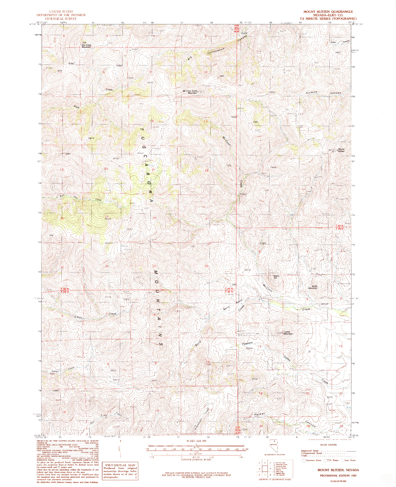 USGS 1:24000-SCALE QUADRANGLE FOR MOUNT BLITZEN, NV 1987