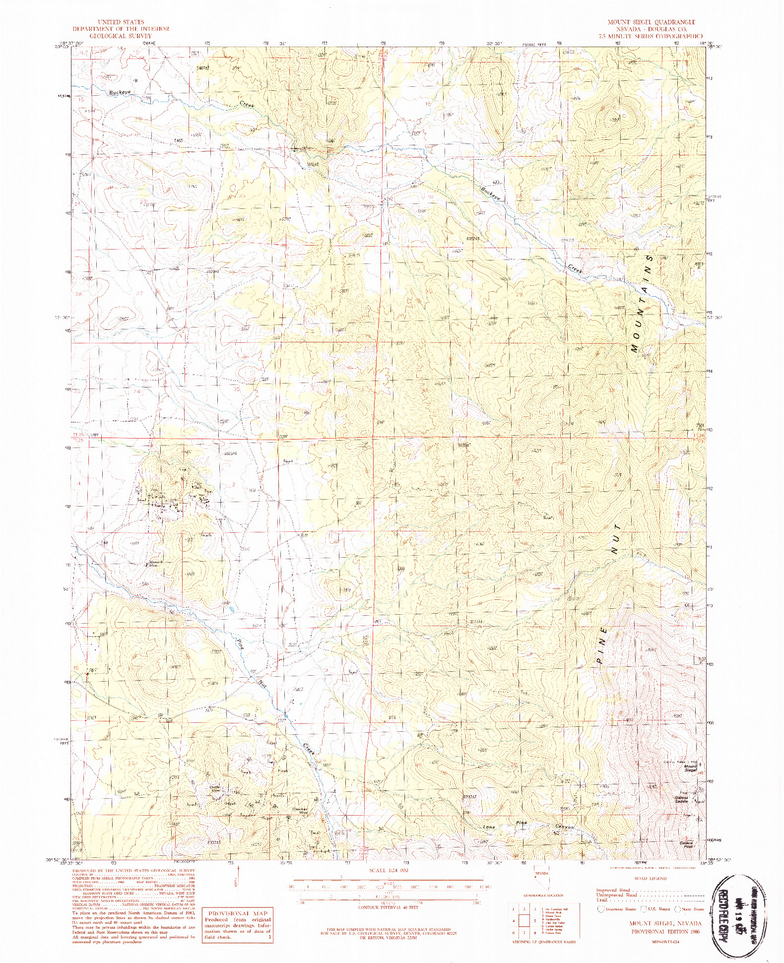 USGS 1:24000-SCALE QUADRANGLE FOR MOUNT SIEGEL, NV 1986