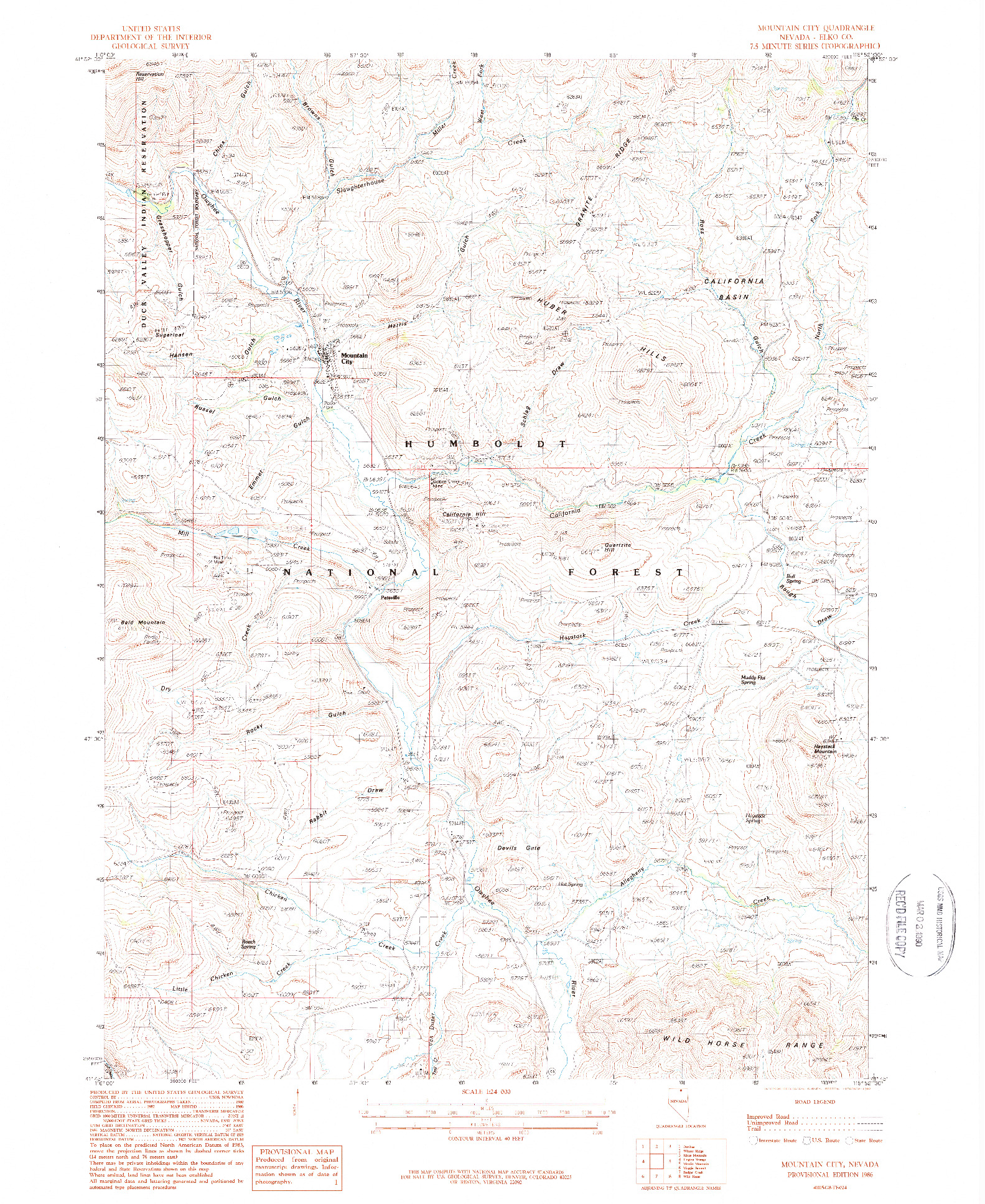 USGS 1:24000-SCALE QUADRANGLE FOR MOUNTAIN CITY, NV 1986