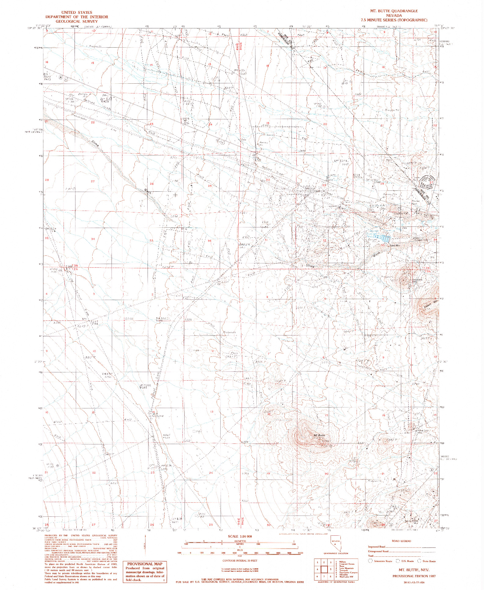 USGS 1:24000-SCALE QUADRANGLE FOR MT. BUTTE, NV 1987