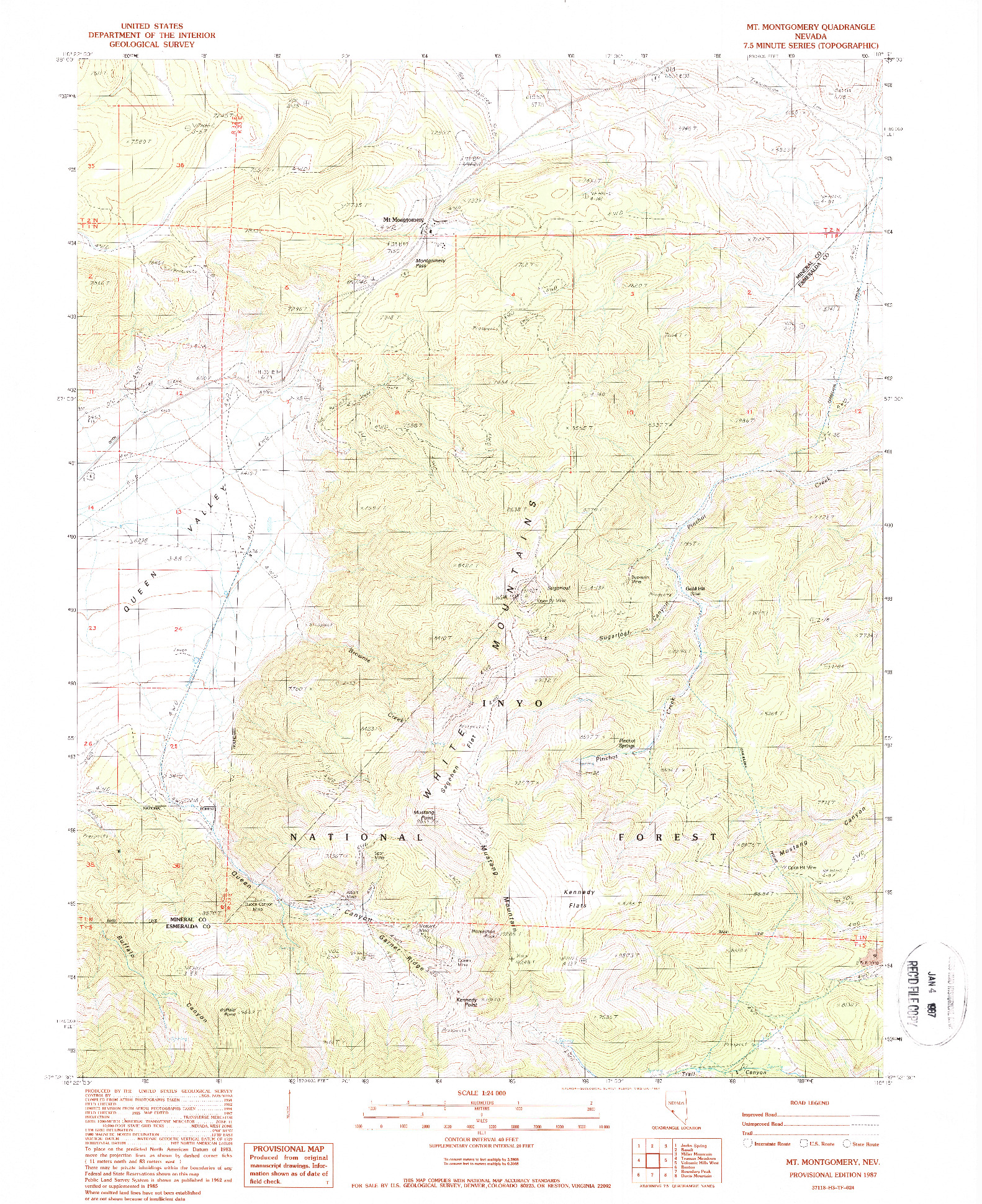 USGS 1:24000-SCALE QUADRANGLE FOR MT. MONTGOMERY, NV 1987