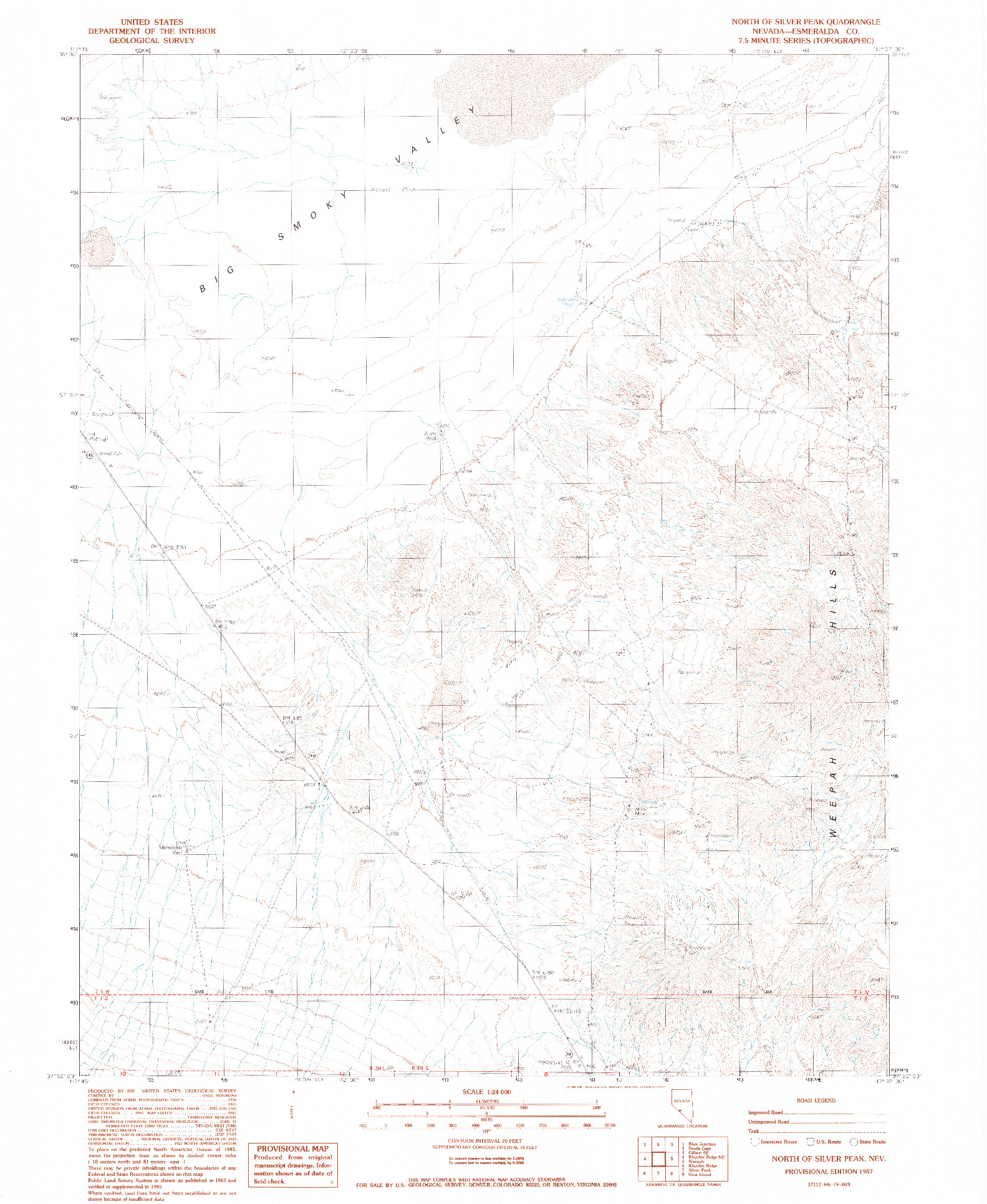 USGS 1:24000-SCALE QUADRANGLE FOR NORTH OF SILVER PEAK, NV 1987