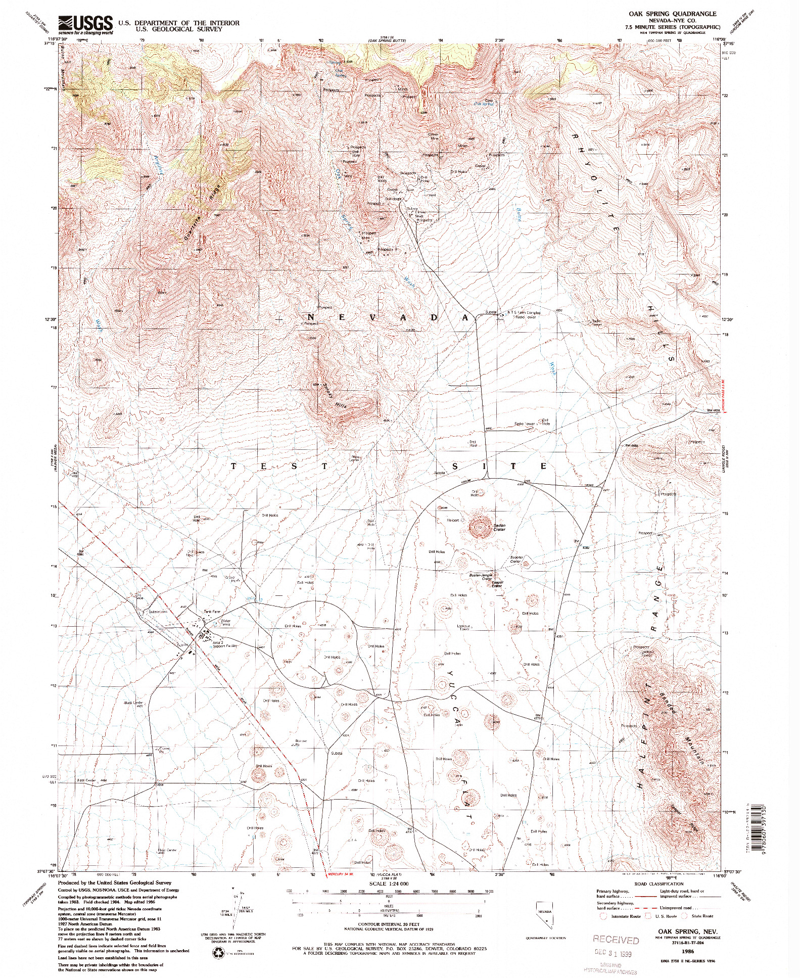 USGS 1:24000-SCALE QUADRANGLE FOR OAK SPRING, NV 1986