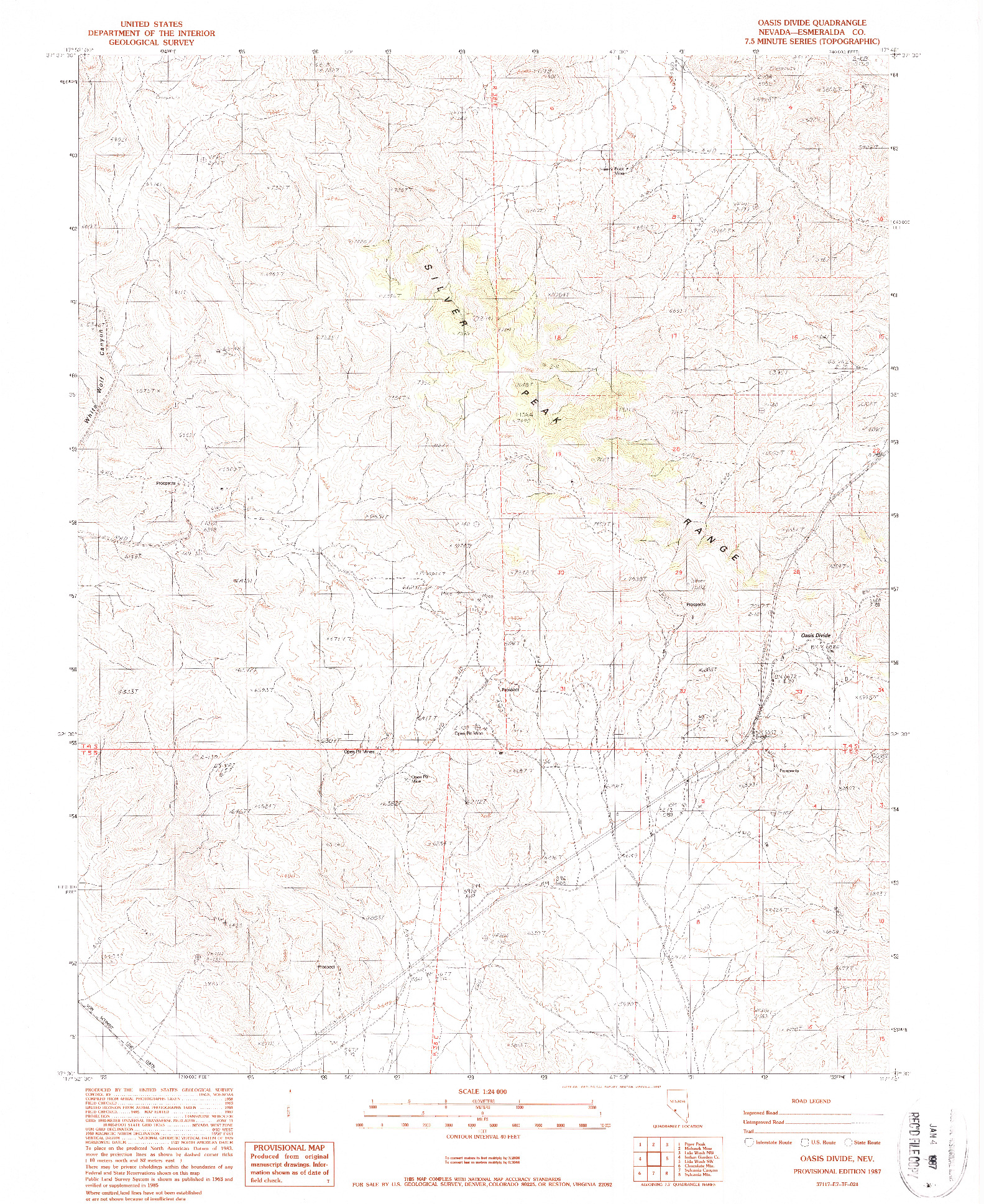 USGS 1:24000-SCALE QUADRANGLE FOR OASIS DIVIDE, NV 1987
