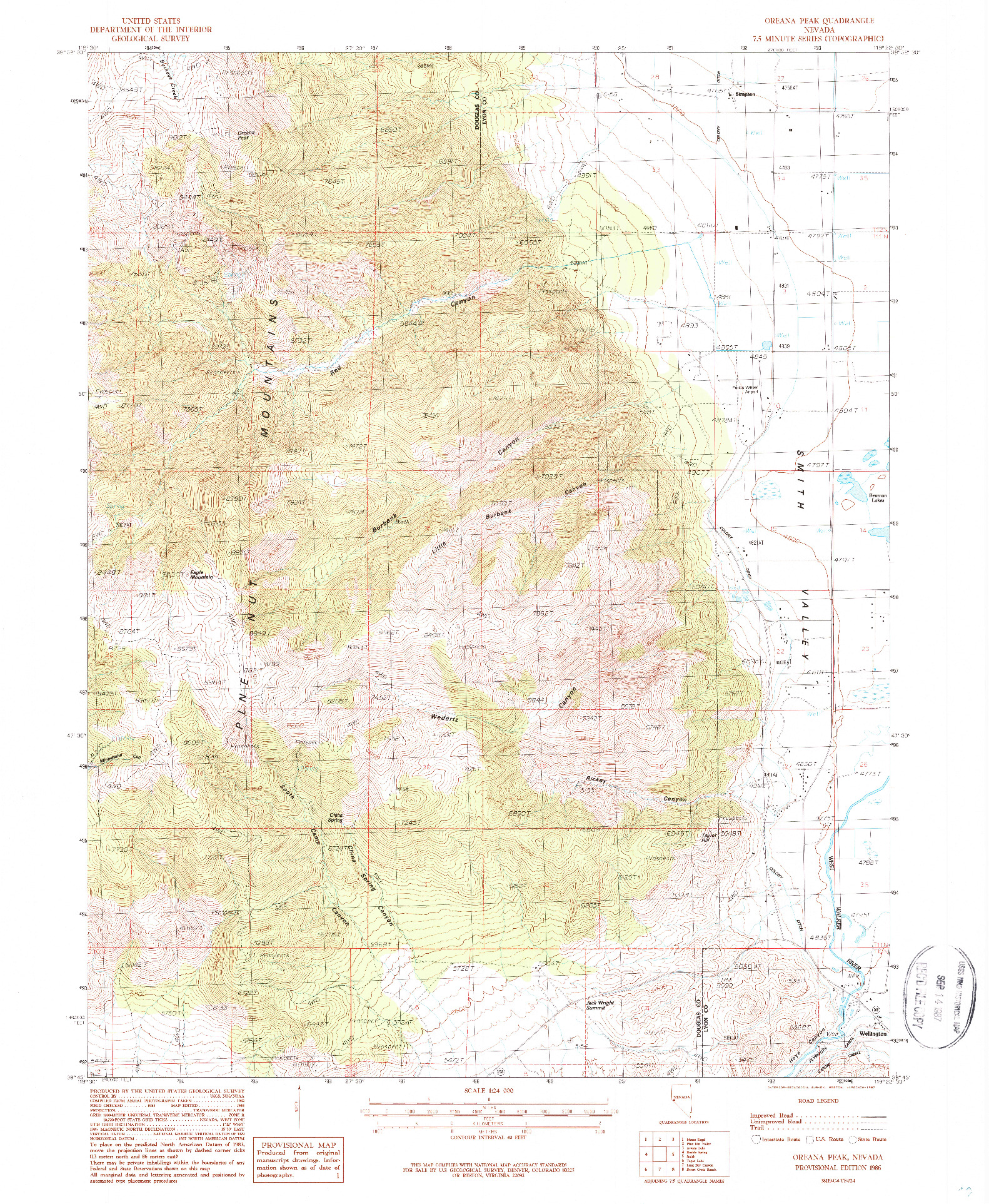 USGS 1:24000-SCALE QUADRANGLE FOR OREANA PEAK, NV 1986
