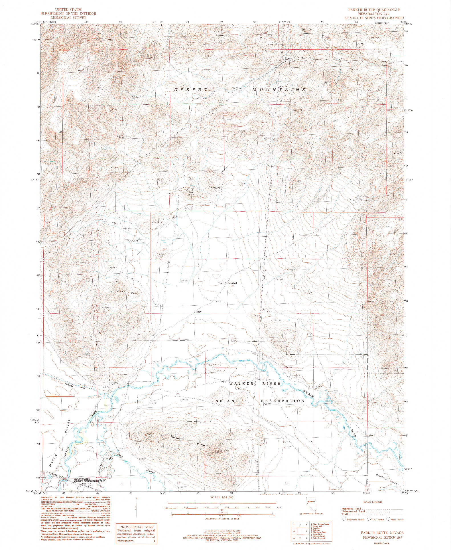 USGS 1:24000-SCALE QUADRANGLE FOR PARKER BUTTE, NV 1987