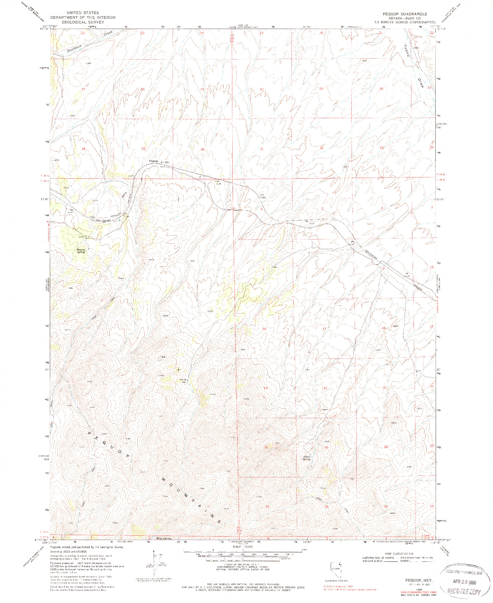 USGS 1:24000-SCALE QUADRANGLE FOR PEQUOP, NV 1968