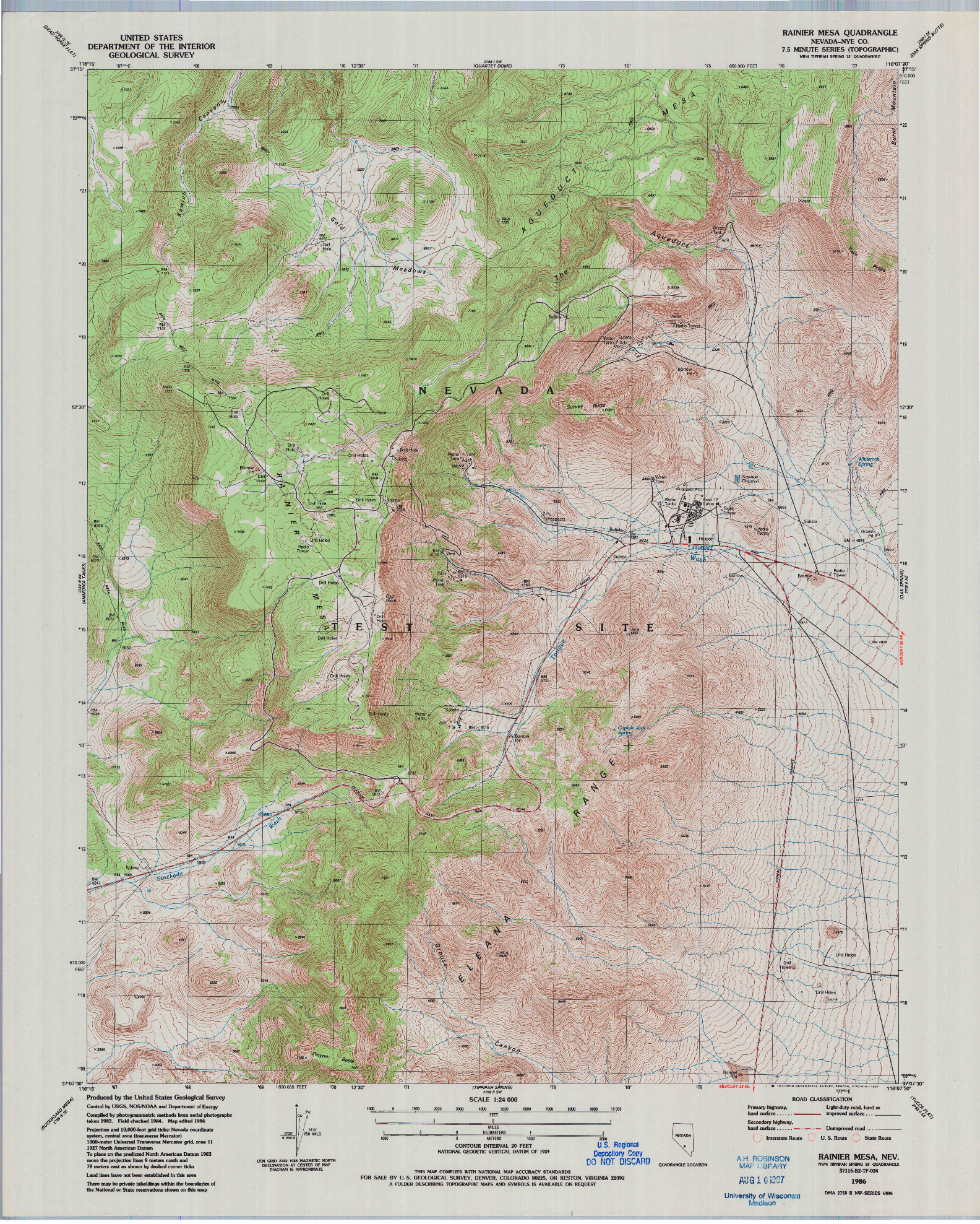 USGS 1:24000-SCALE QUADRANGLE FOR RAINIER MESA, NV 1986