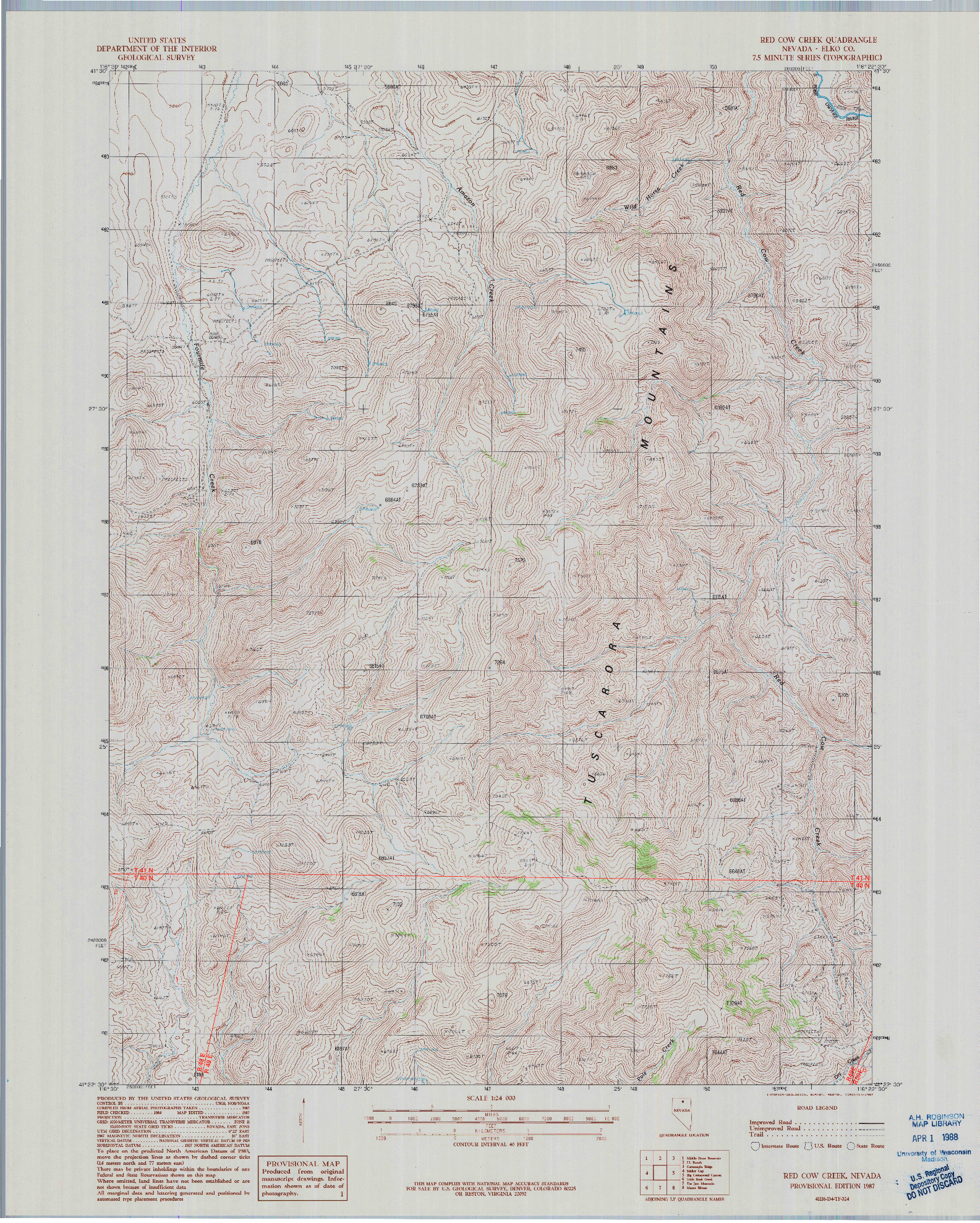 USGS 1:24000-SCALE QUADRANGLE FOR RED COW CREEK, NV 1987