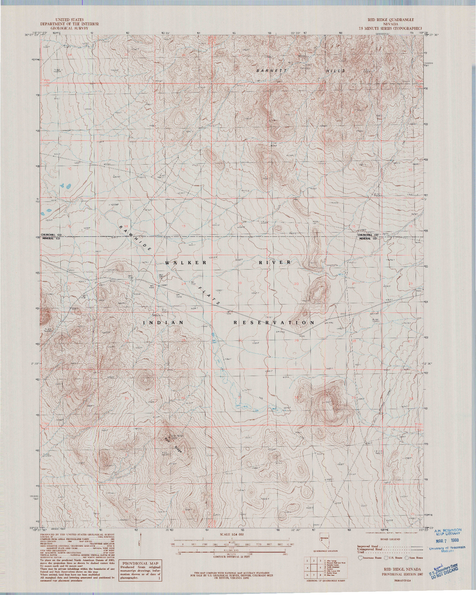 USGS 1:24000-SCALE QUADRANGLE FOR RED RIDGE, NV 1987