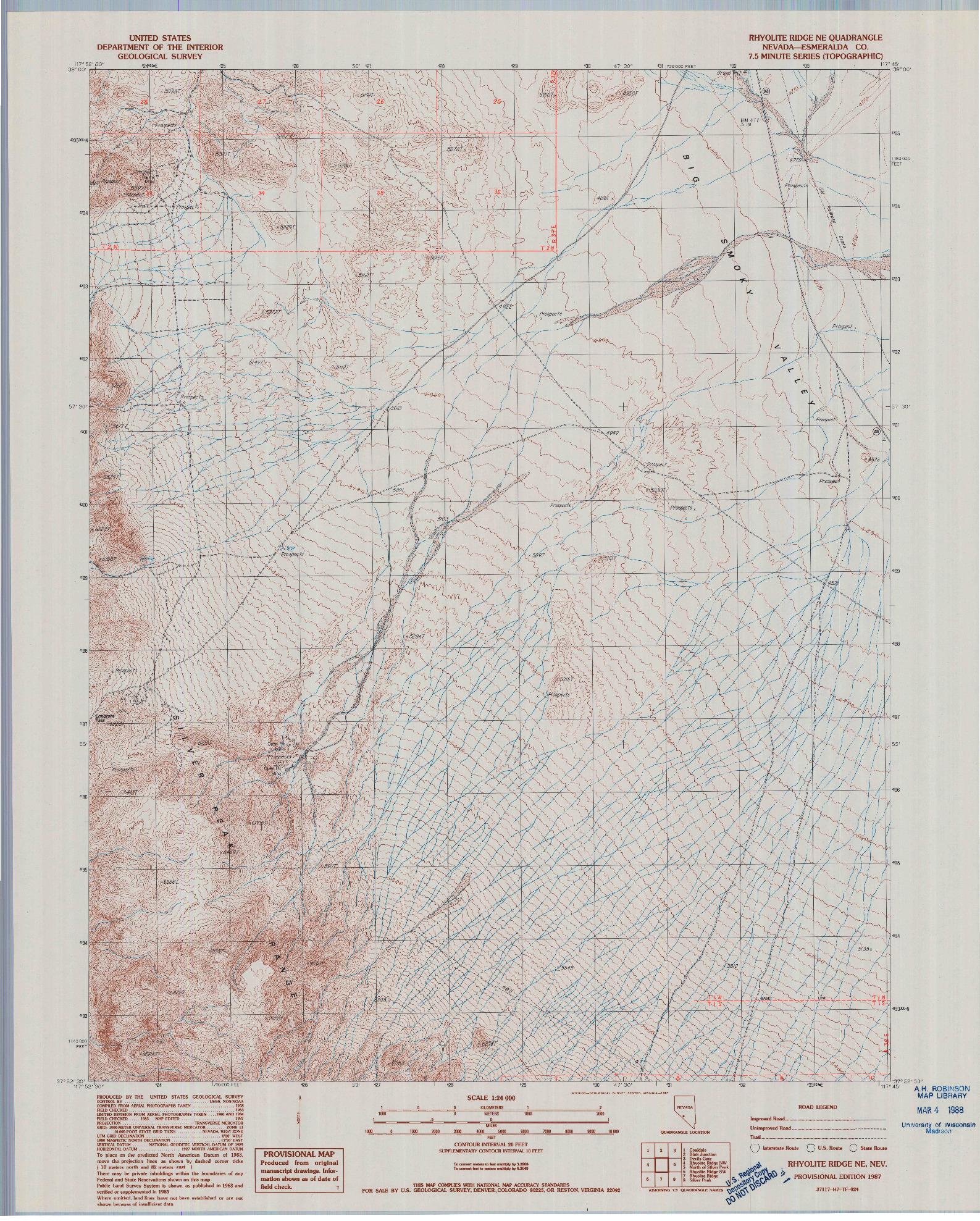 USGS 1:24000-SCALE QUADRANGLE FOR RHYOLITE RIDGE NE, NV 1987
