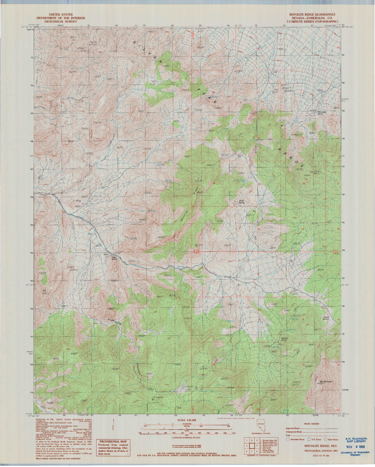 USGS 1:24000-SCALE QUADRANGLE FOR RHYOLITE RIDGE, NV 1987