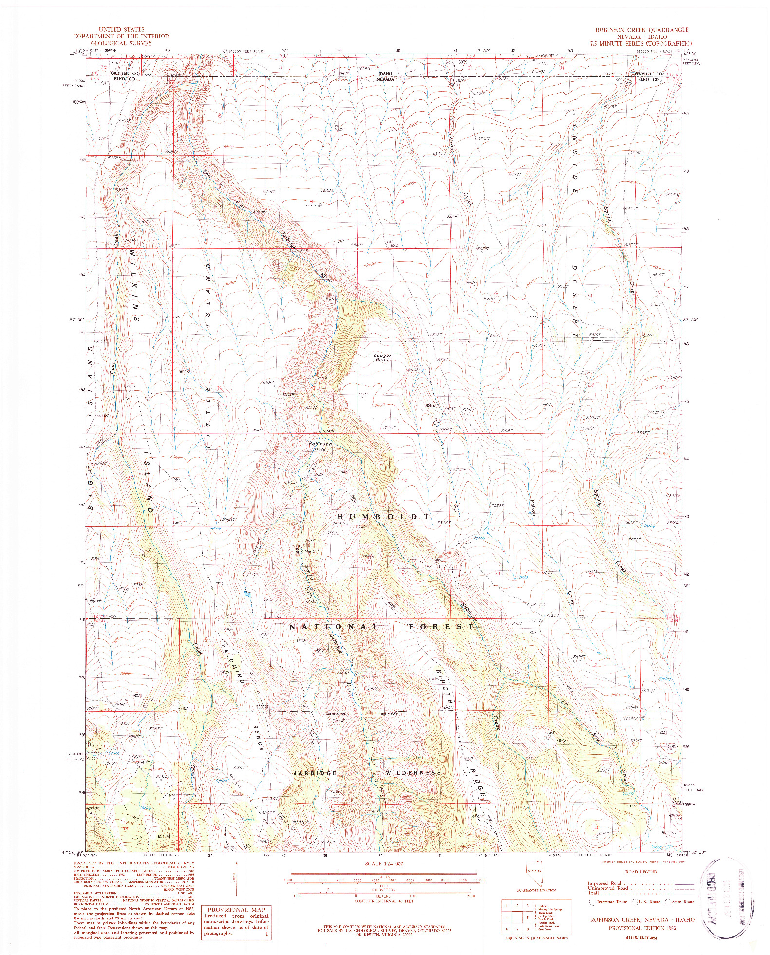 USGS 1:24000-SCALE QUADRANGLE FOR ROBINSON CREEK, NV 1986