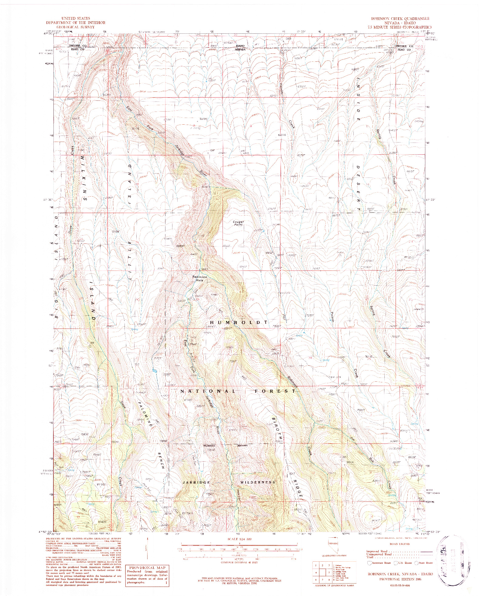 USGS 1:24000-SCALE QUADRANGLE FOR ROBINSON CREEK, NV 1986