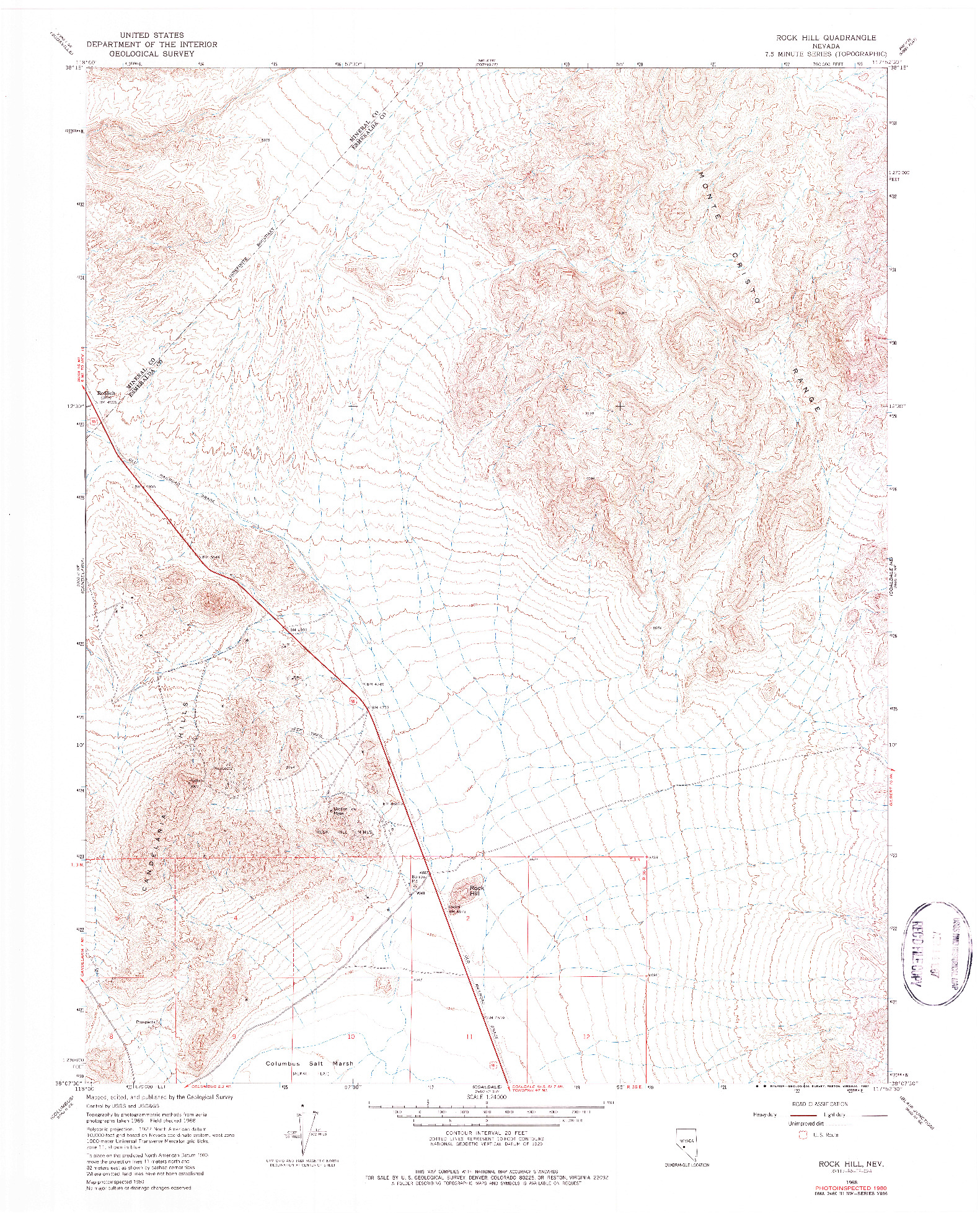 USGS 1:24000-SCALE QUADRANGLE FOR ROCK HILL, NV 1968