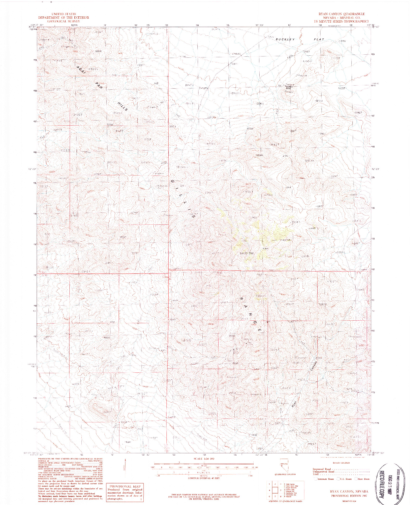 USGS 1:24000-SCALE QUADRANGLE FOR RYAN CANYON, NV 1987