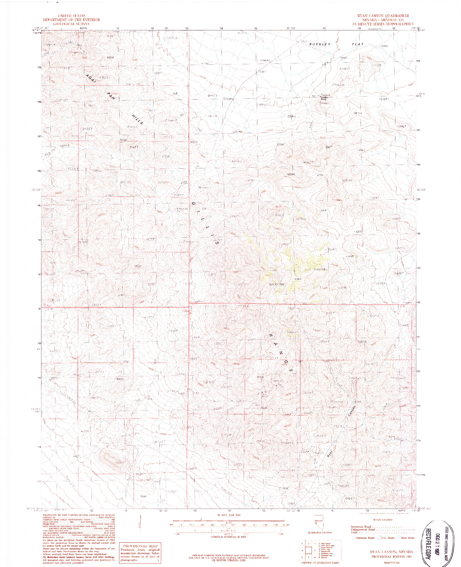 USGS 1:24000-SCALE QUADRANGLE FOR RYAN CANYON, NV 1987