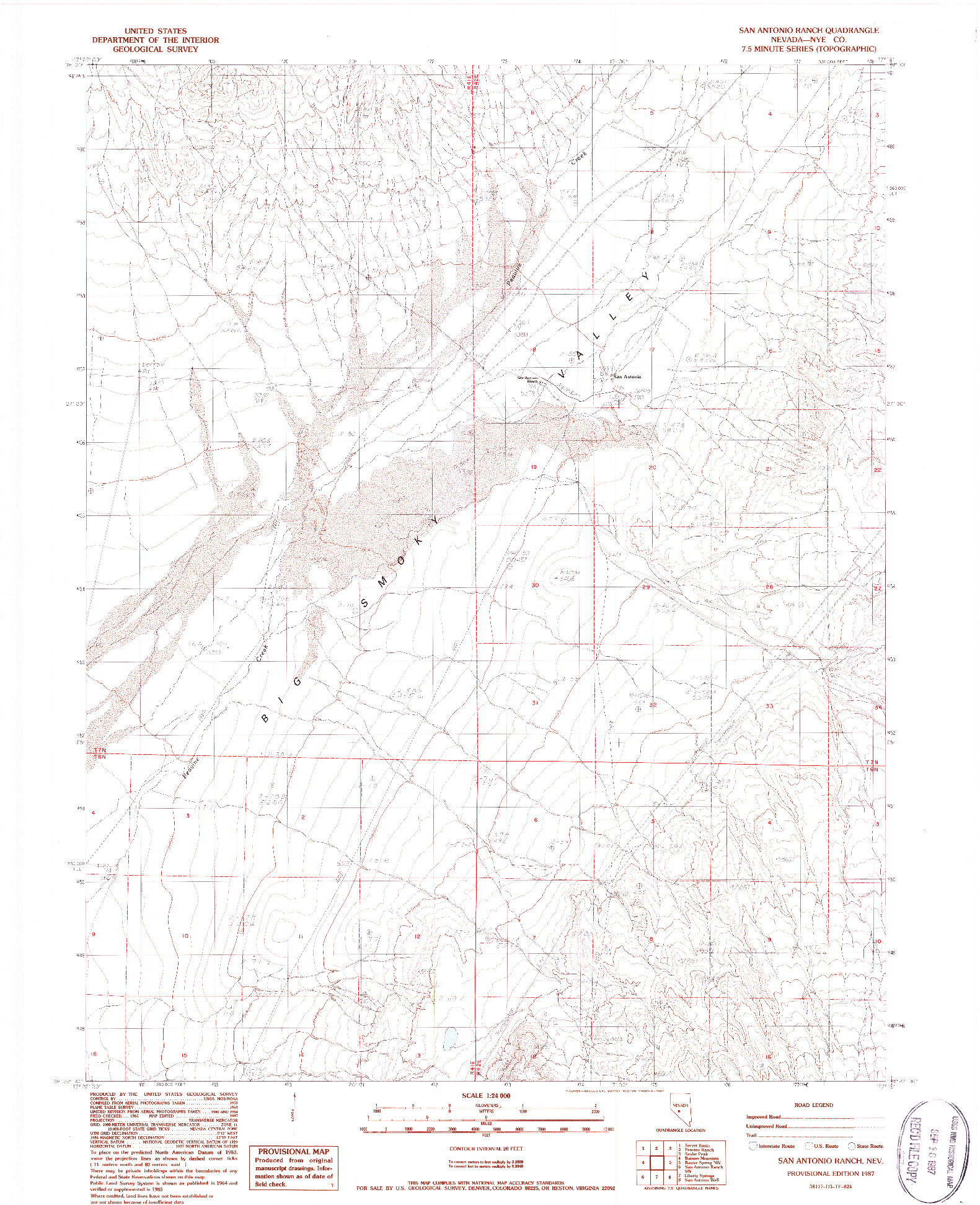 USGS 1:24000-SCALE QUADRANGLE FOR SAN ANTONIO RANCH, NV 1987