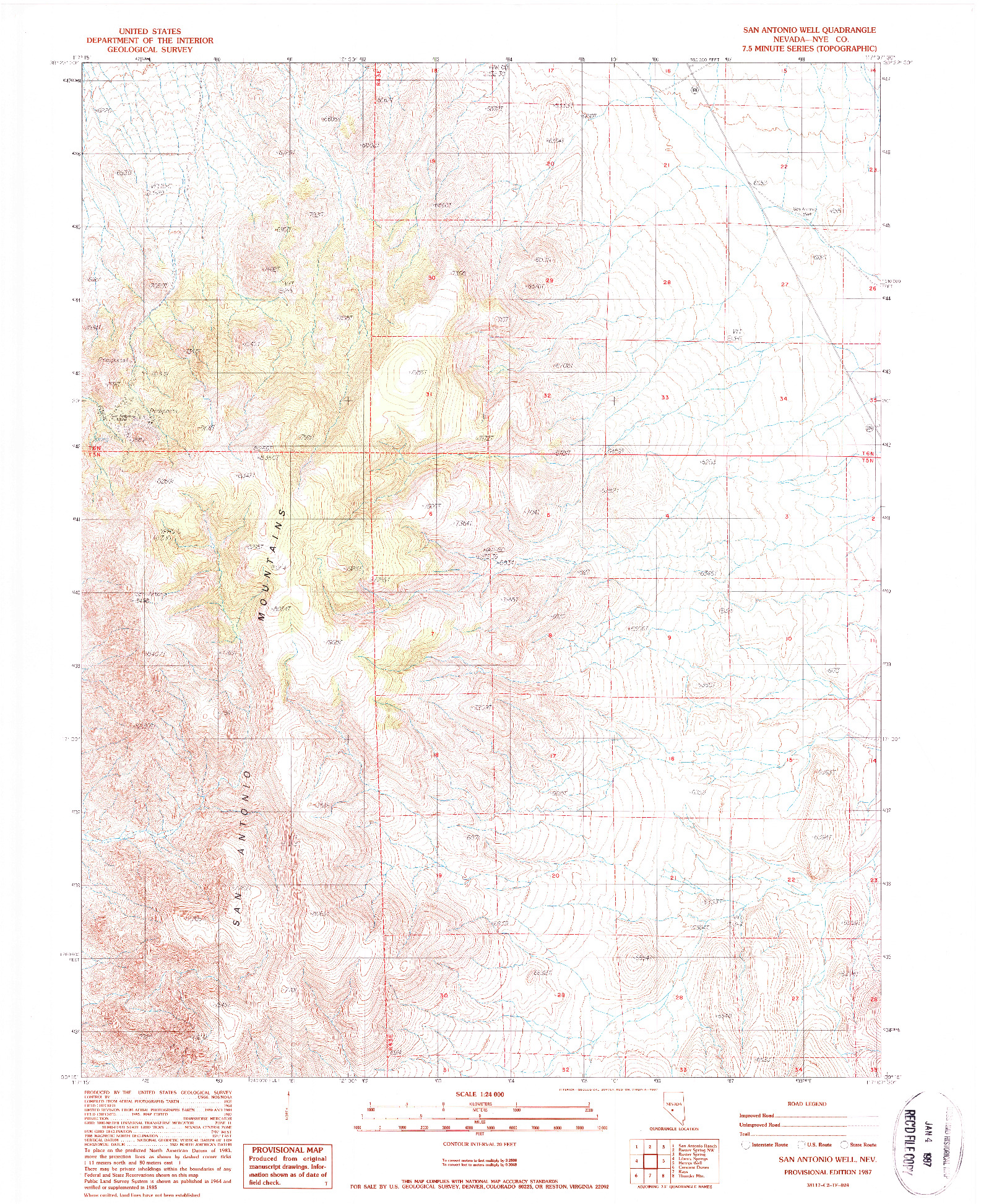 USGS 1:24000-SCALE QUADRANGLE FOR SAN ANTONIO WELL, NV 1987