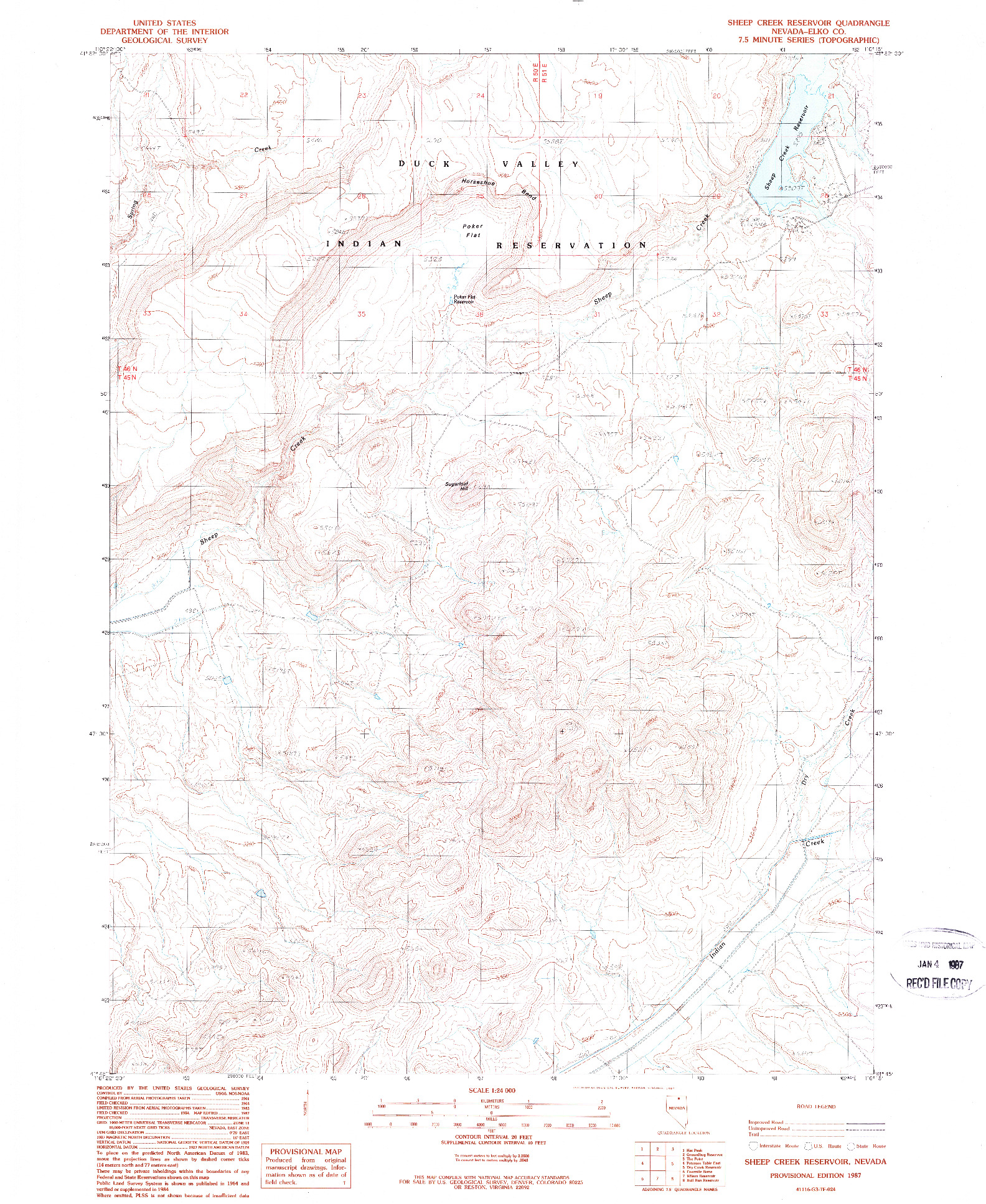 USGS 1:24000-SCALE QUADRANGLE FOR SHEEP CREEK RESERVOIR, NV 1987