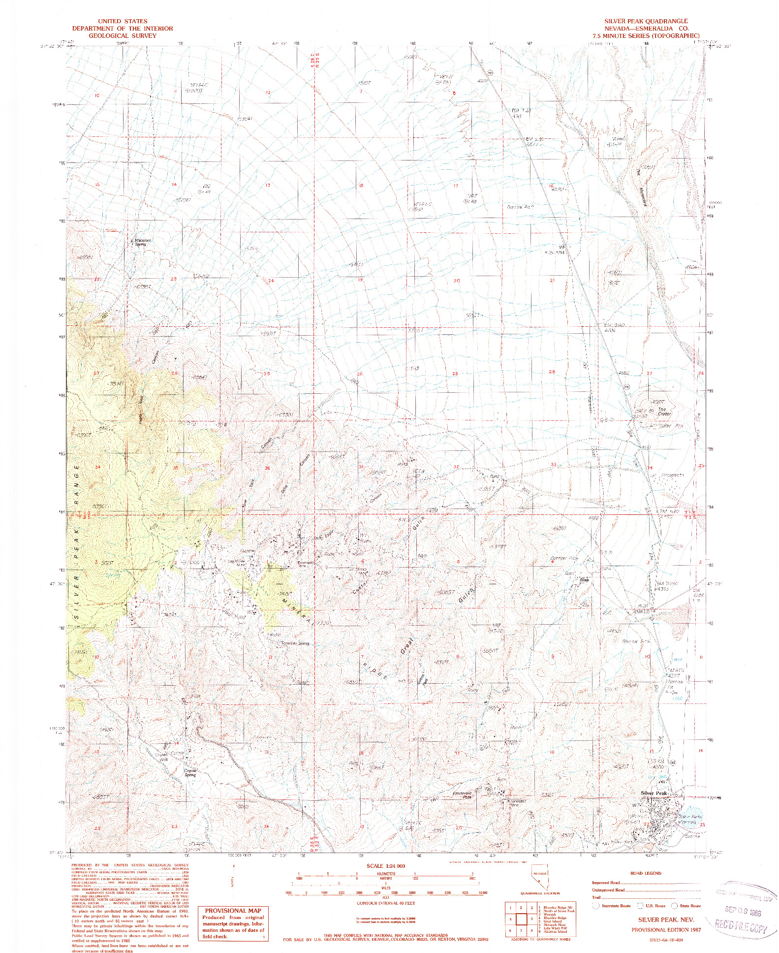 USGS 1:24000-SCALE QUADRANGLE FOR SILVER PEAK, NV 1987