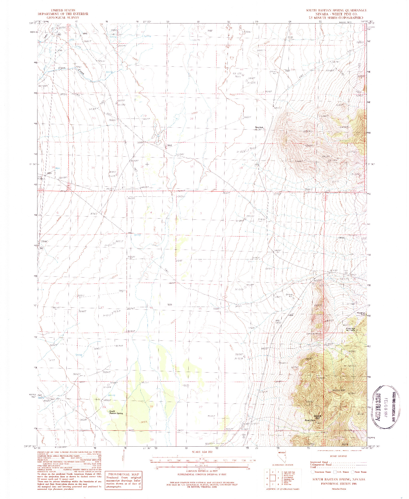 USGS 1:24000-SCALE QUADRANGLE FOR SOUTH BASTIAN SPRING, NV 1986