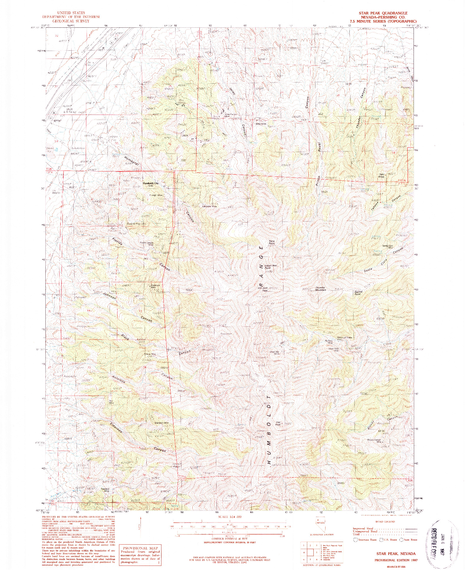 USGS 1:24000-SCALE QUADRANGLE FOR STAR PEAK, NV 1987