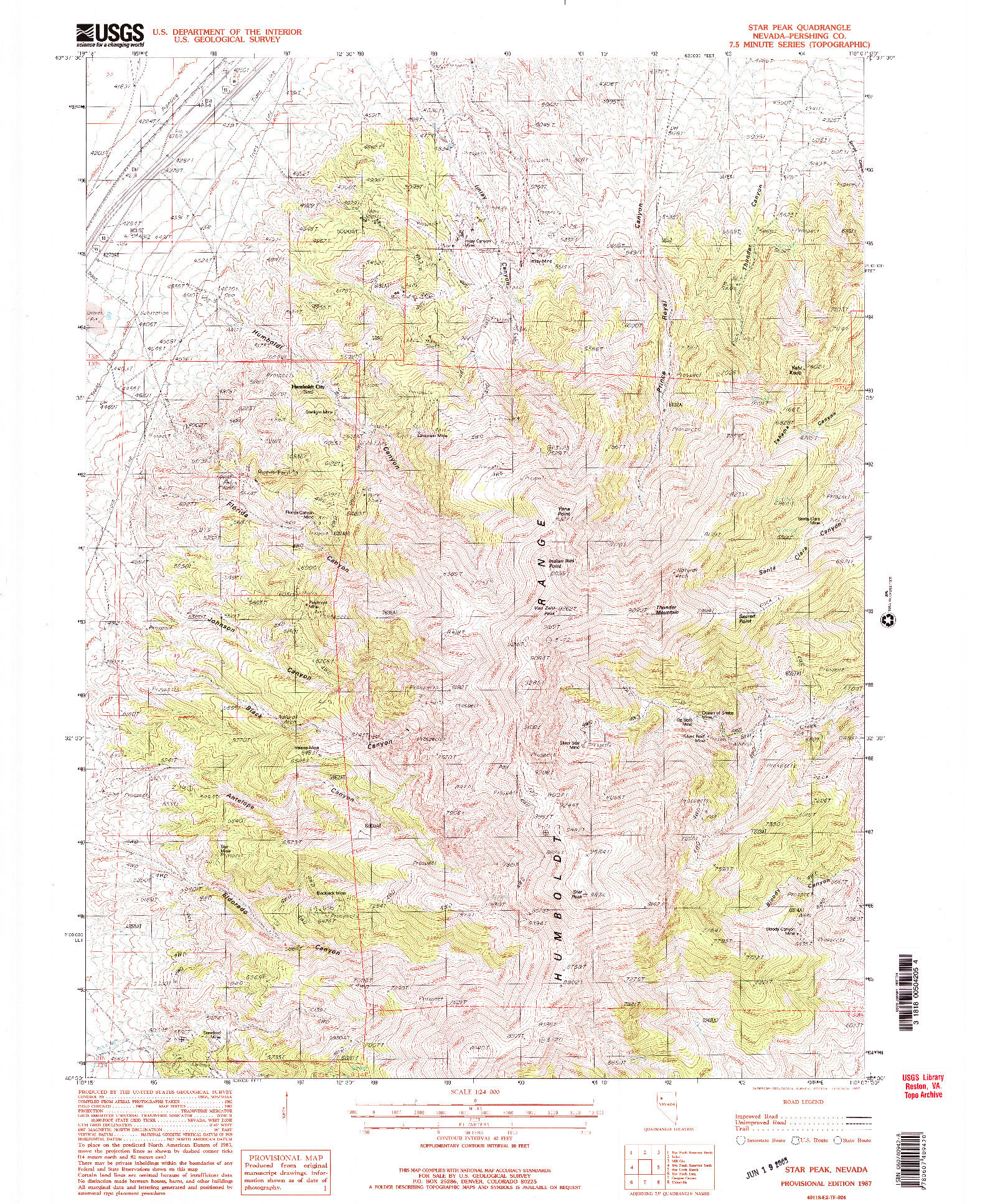 USGS 1:24000-SCALE QUADRANGLE FOR STAR PEAK, NV 1987