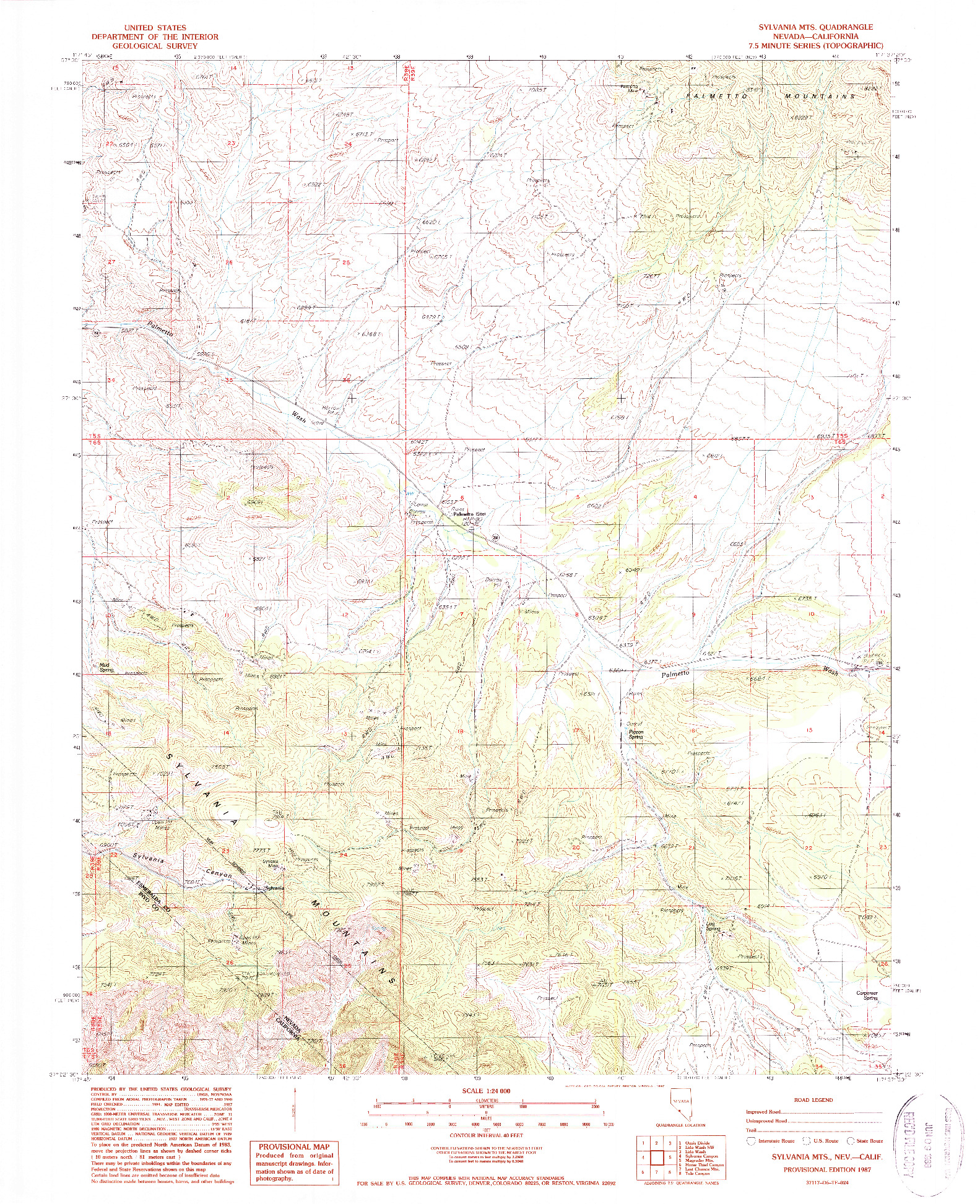 USGS 1:24000-SCALE QUADRANGLE FOR SYLVANIA MTS, NV 1987
