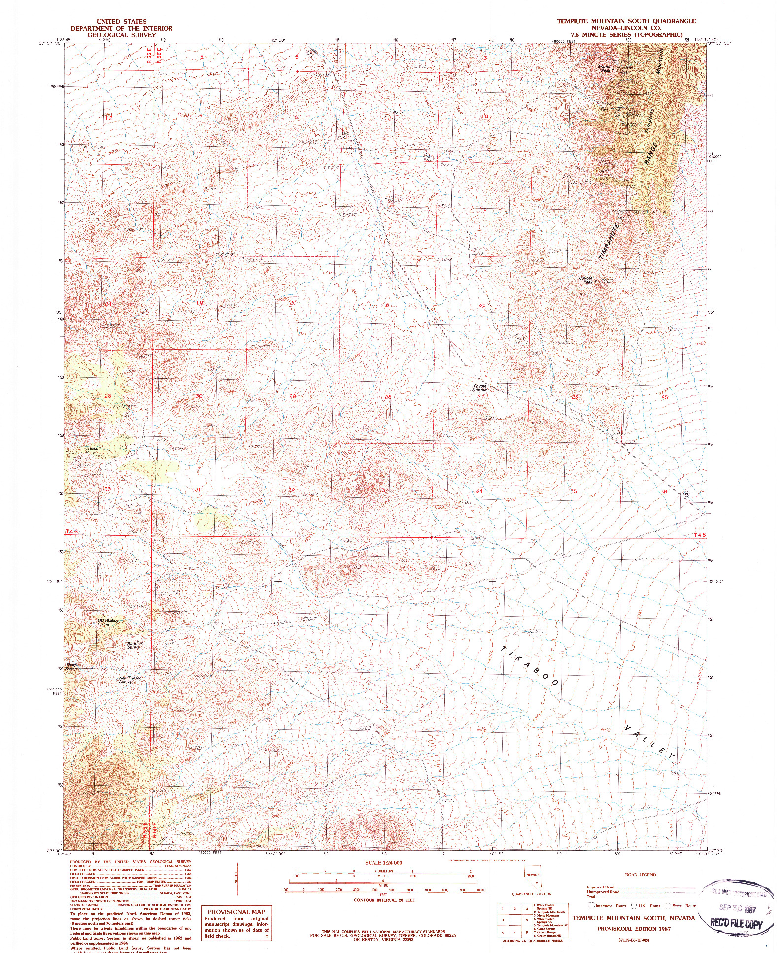 USGS 1:24000-SCALE QUADRANGLE FOR TEMPIUTE MOUNTAIN SOUTH, NV 1987